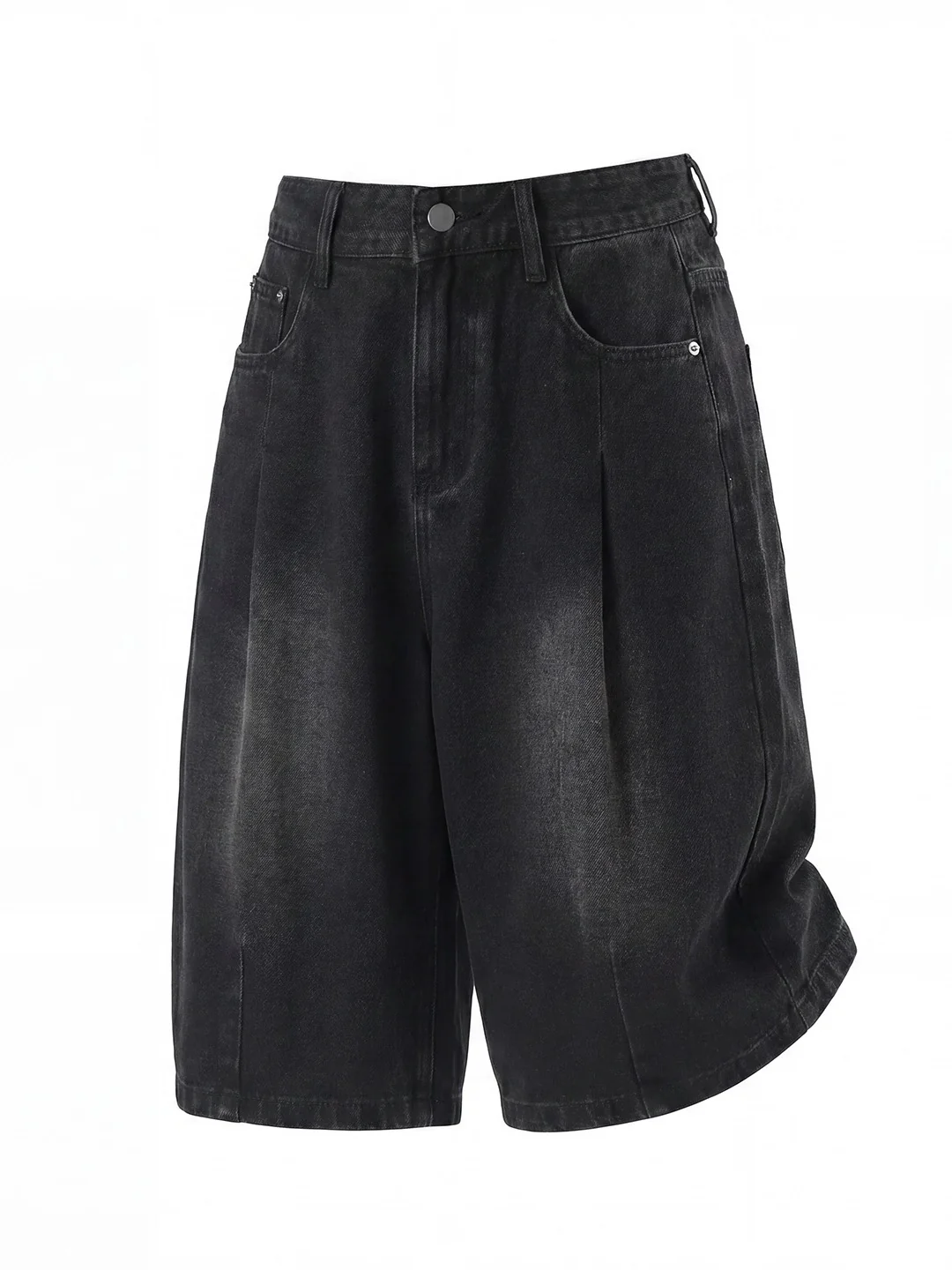 Distressed Washed Gathering 7 Points Denim Shorts - Image 9