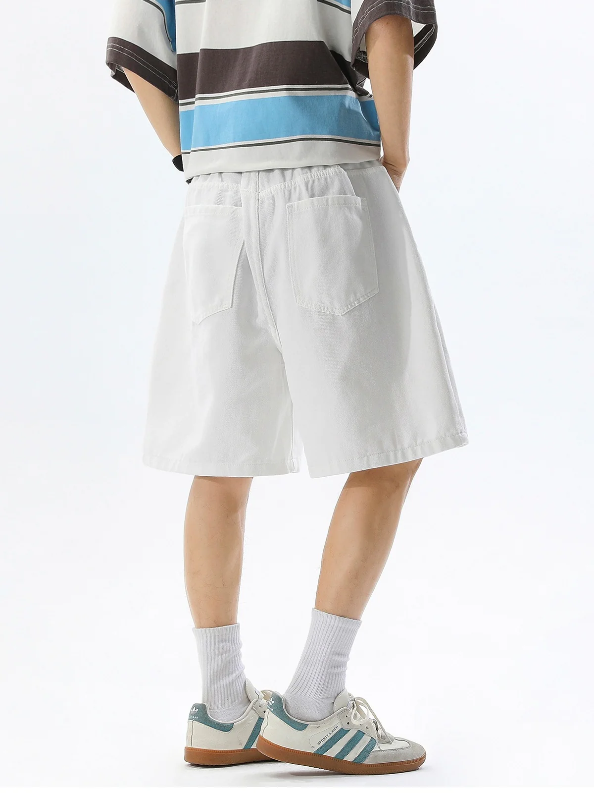 Washed Patchwork Five Points Denim Shorts - Image 2