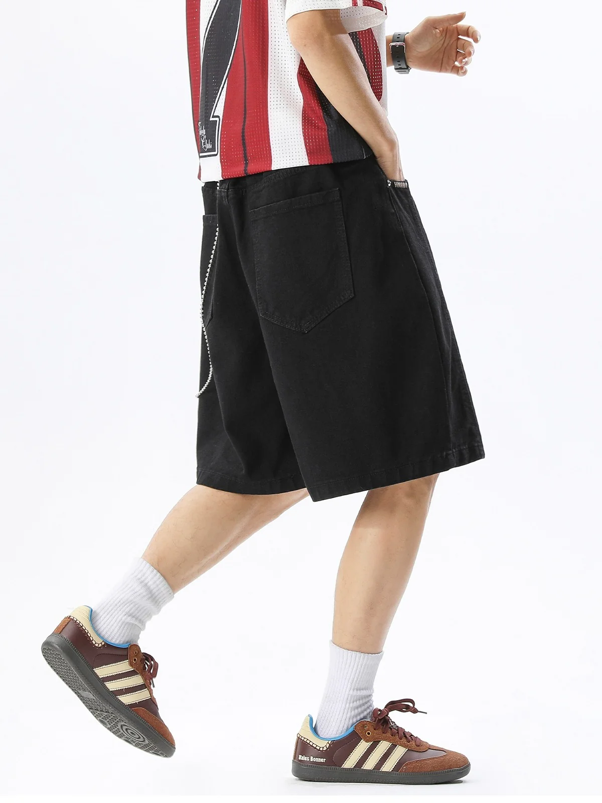Washed Patchwork Five Points Denim Shorts - Image 6