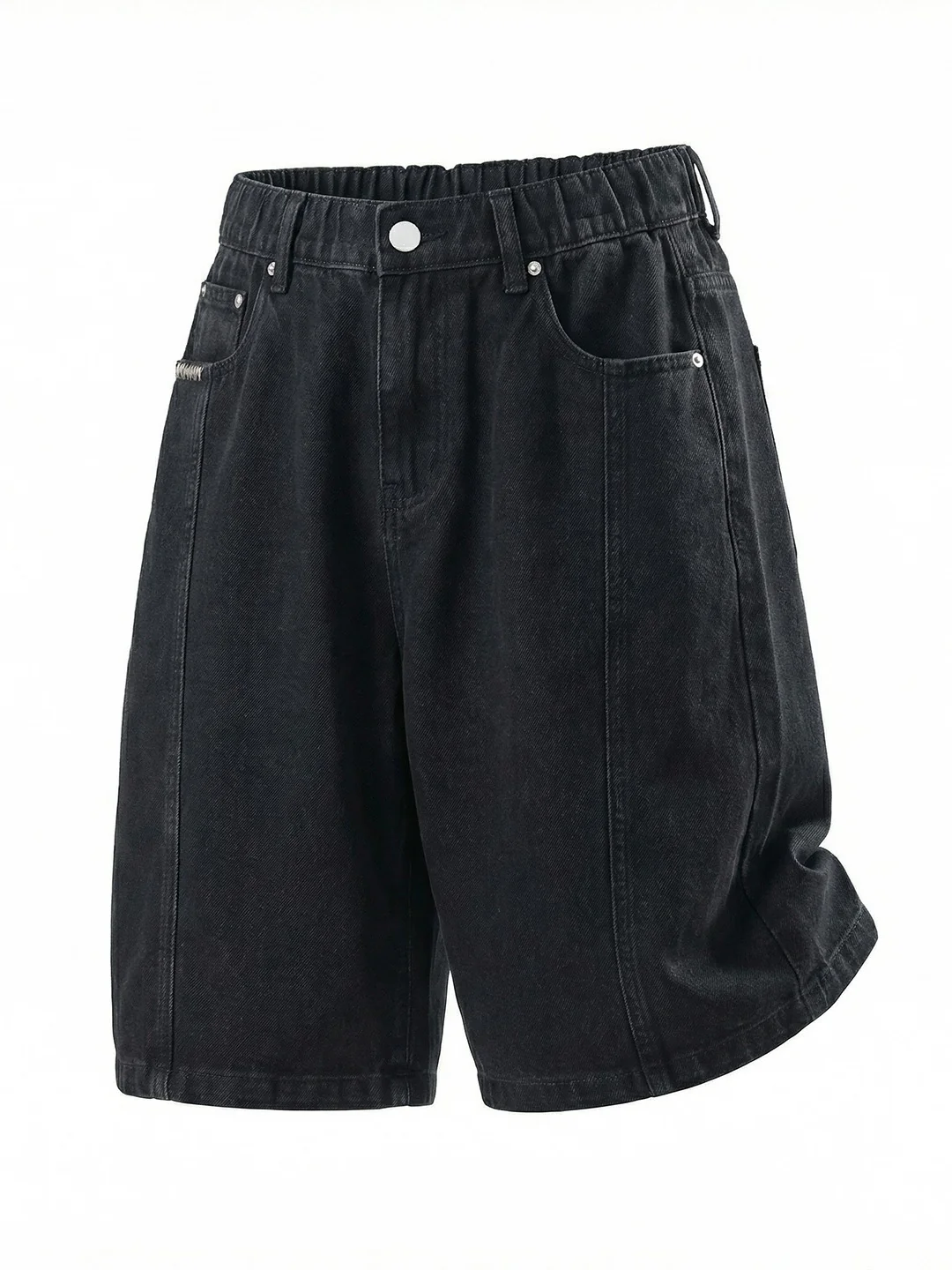 Washed Patchwork Five Points Denim Shorts - Image 8