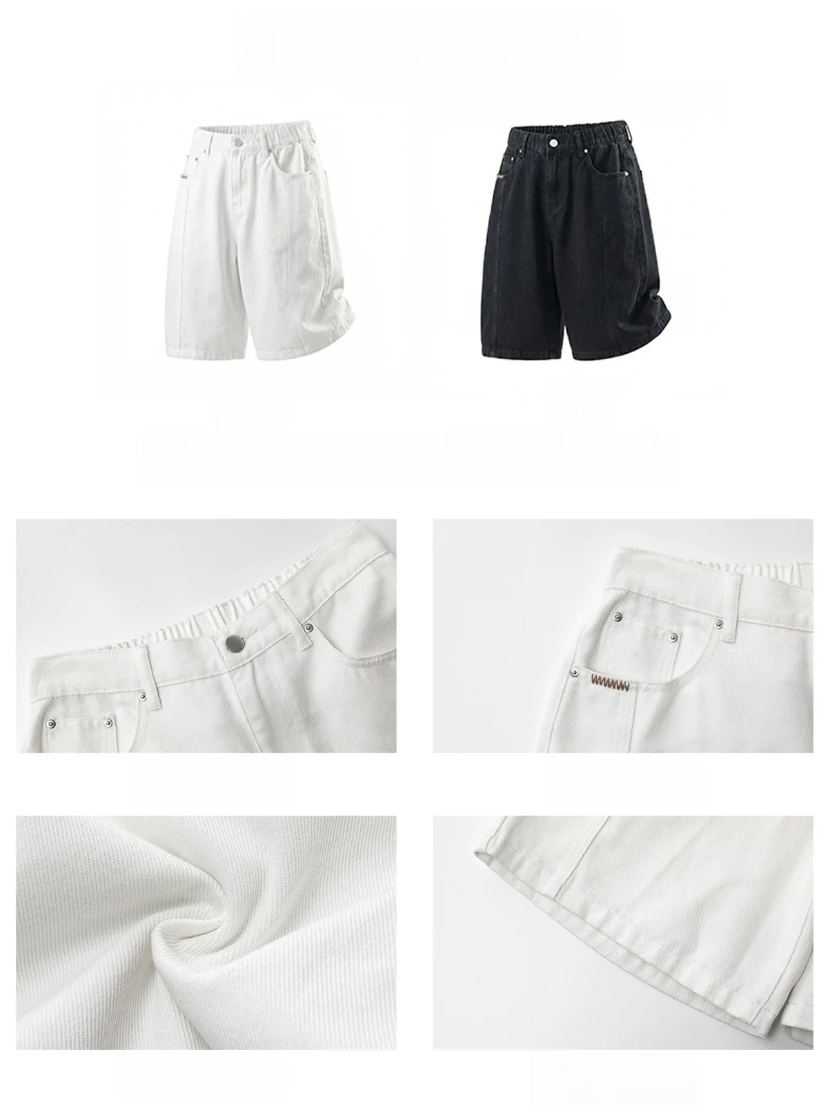 Washed Patchwork Five Points Denim Shorts - Image 9