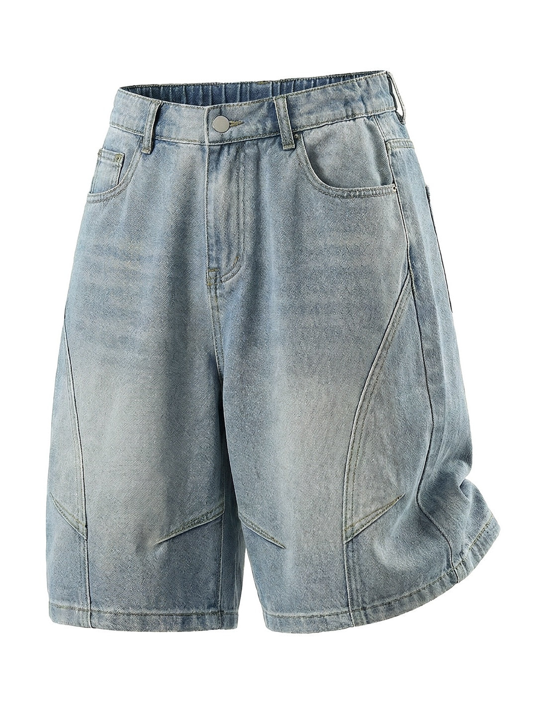 Distressed Washed Five Points Denim Shorts - Image 4