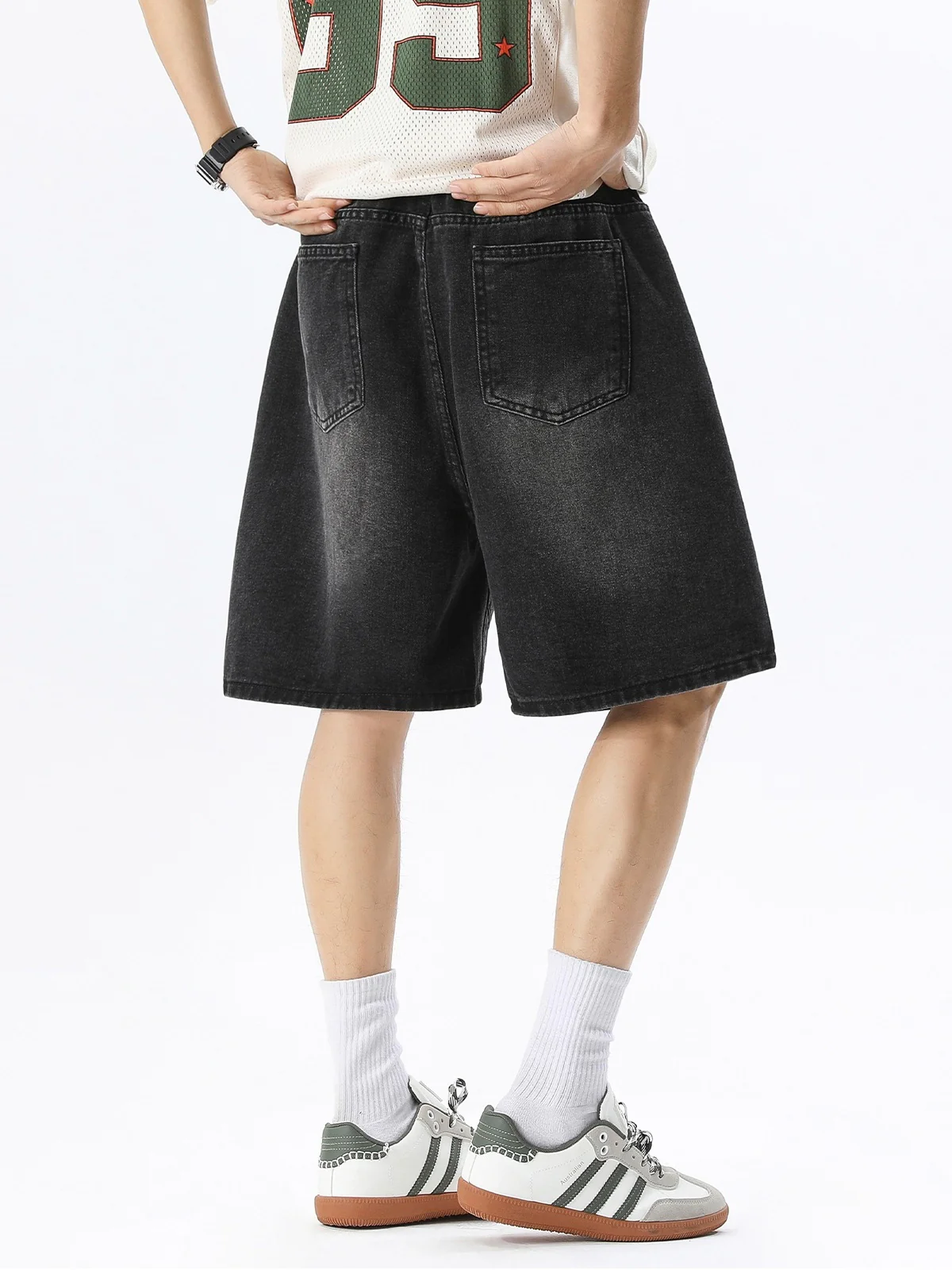 Distressed Washed Five Points Denim Shorts - Image 6