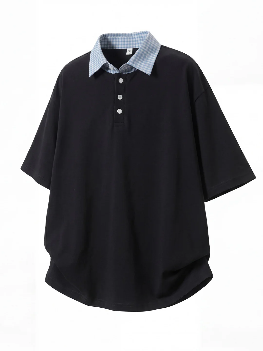 College Style Layered-look Color-blocked Plaid Polo Shirt - Image 4