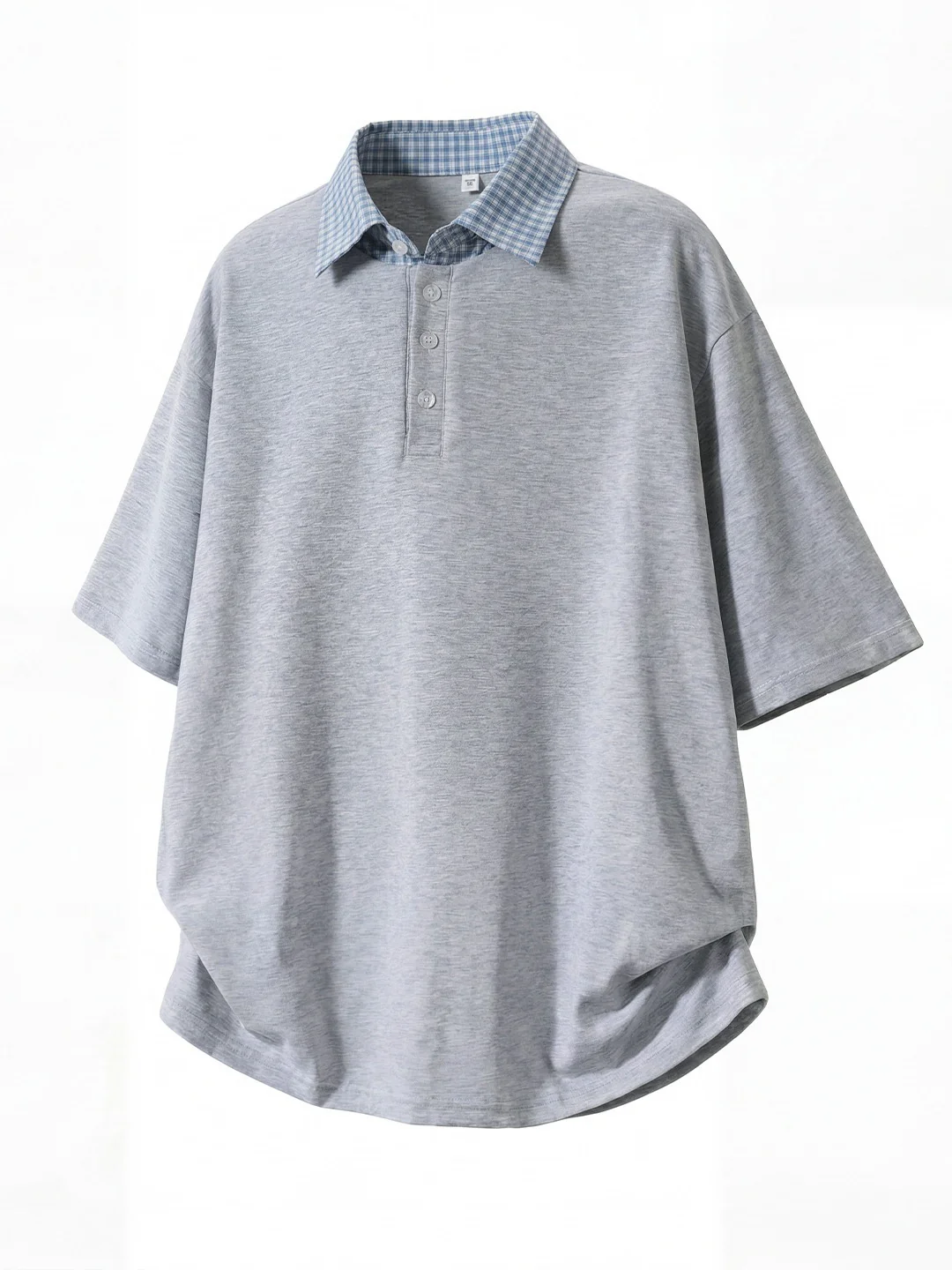 College Style Layered-look Color-blocked Plaid Polo Shirt - Image 7