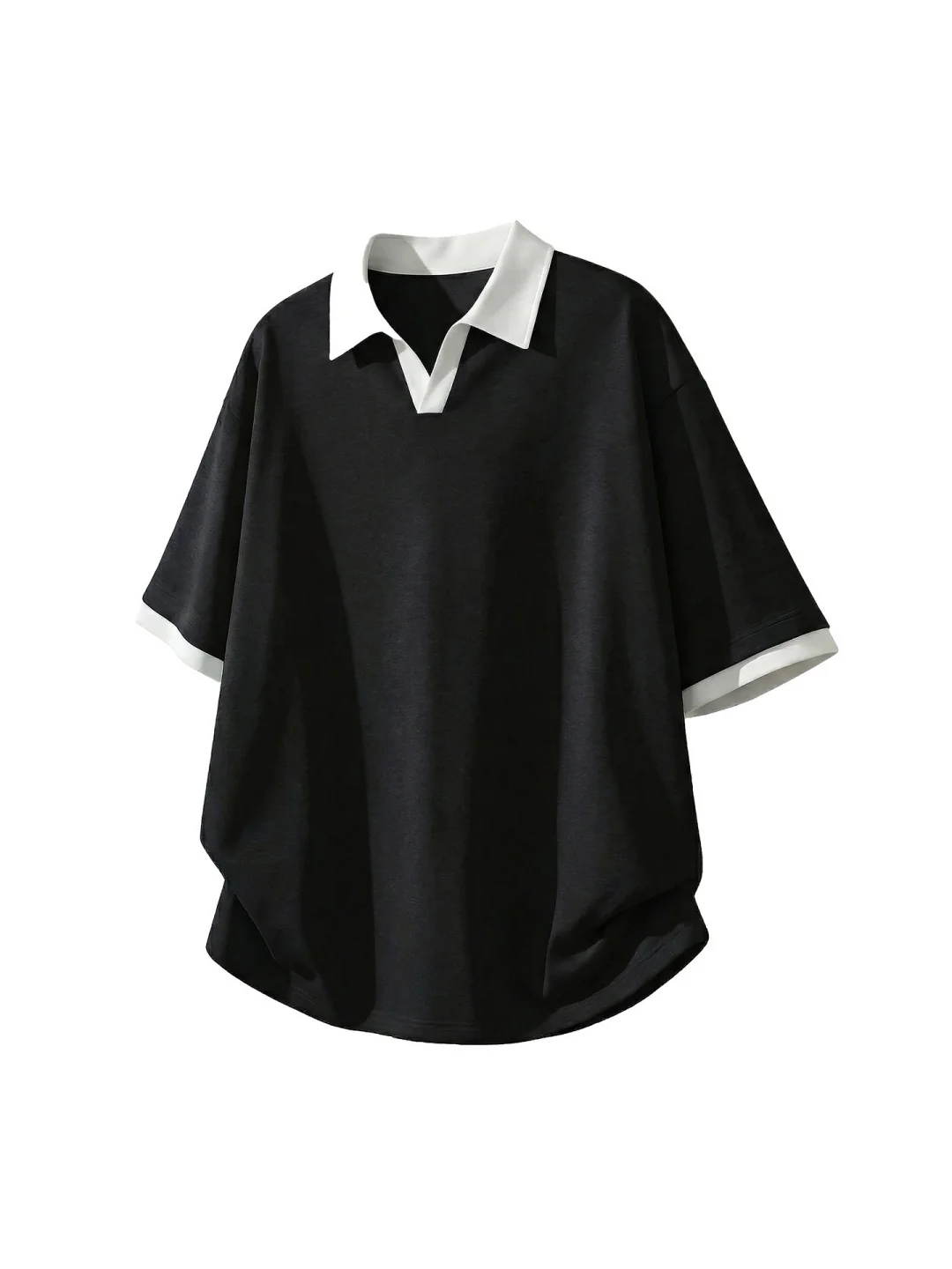 Layered-look Color-blocked Seagull Collar Polo Shirt - Image 8