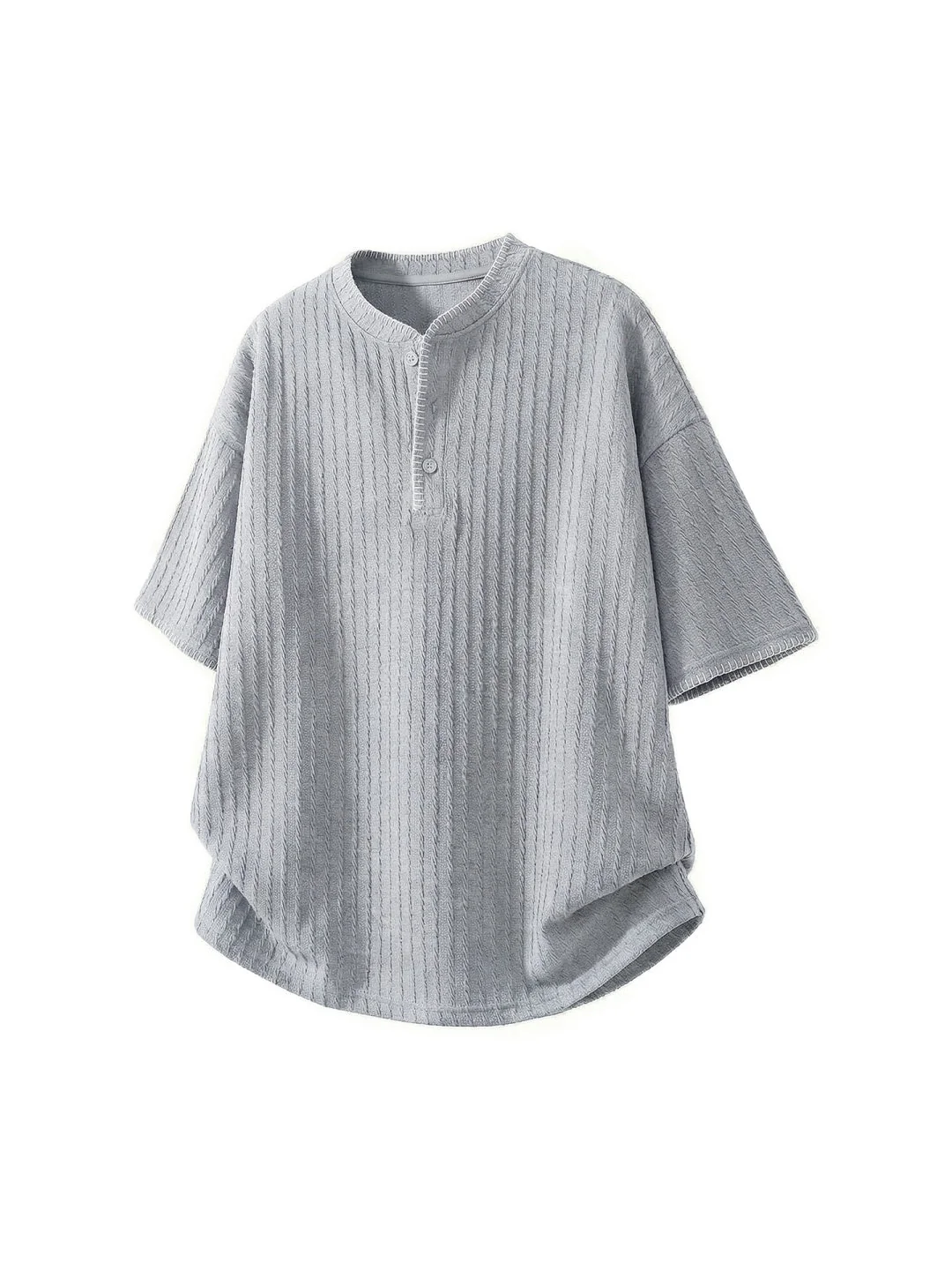 Color-blocked Henry's Collar Knitting T-shirts - Image 4