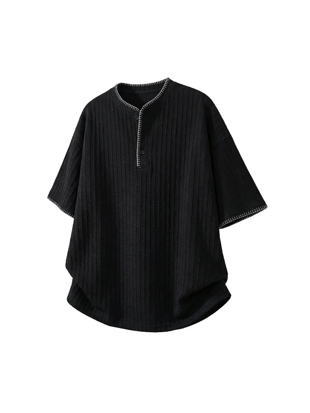 Color-blocked Henry's Collar Knitting T-shirts - Image 8