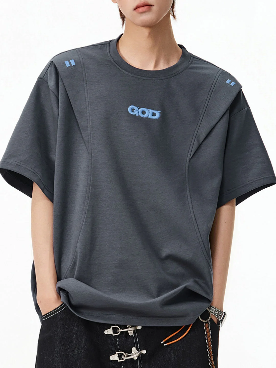 Color-blocked Stereo Embroidery Loose-fit T-shirts - Image 3