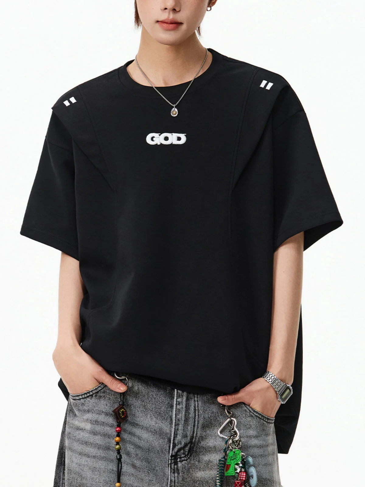 Color-blocked Stereo Embroidery Loose-fit T-shirts - Image 6
