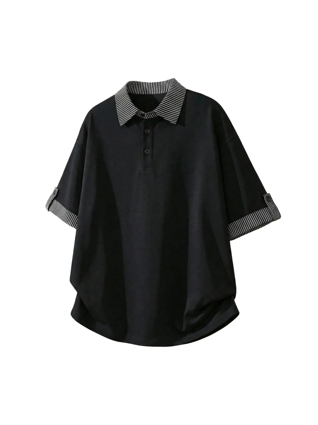 Color-blocked Layered-look Stripes Patchwork Polo Shirt - Image 7