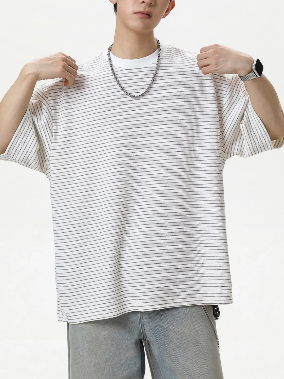 Simplicity Black And White Stripes T-shirts - Image 2