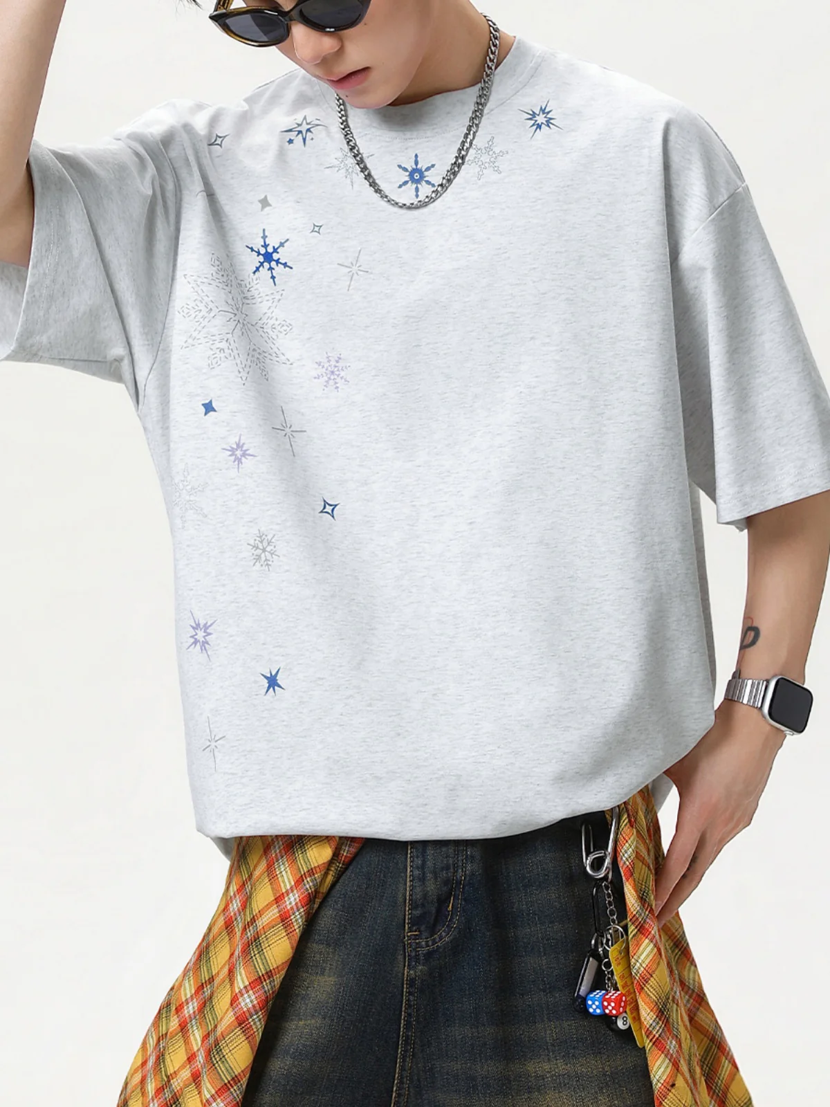 Snowflake Printed Breathable Loose-fit T-shirts - Image 6