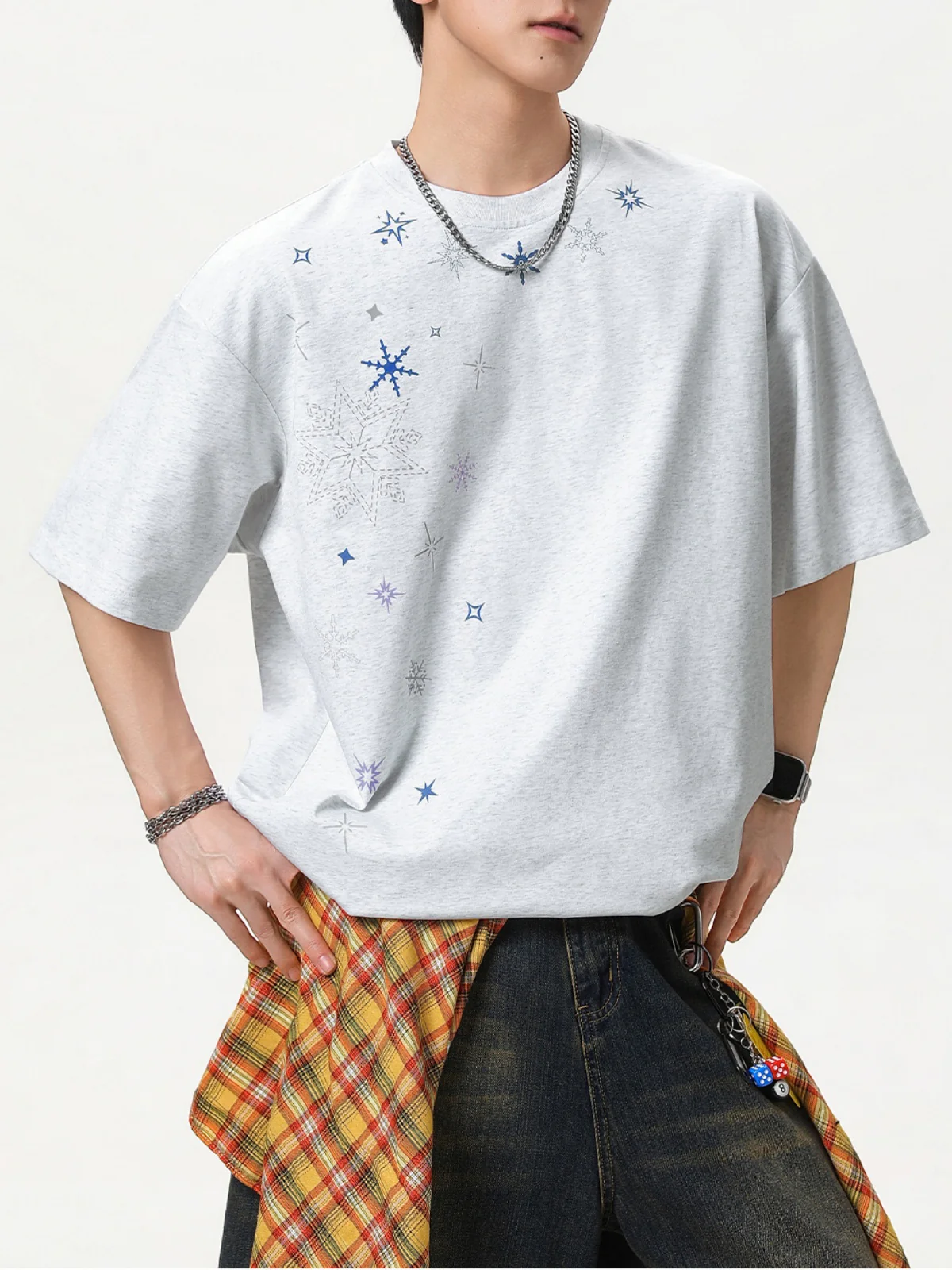 Snowflake Printed Breathable Loose-fit T-shirts - Image 7