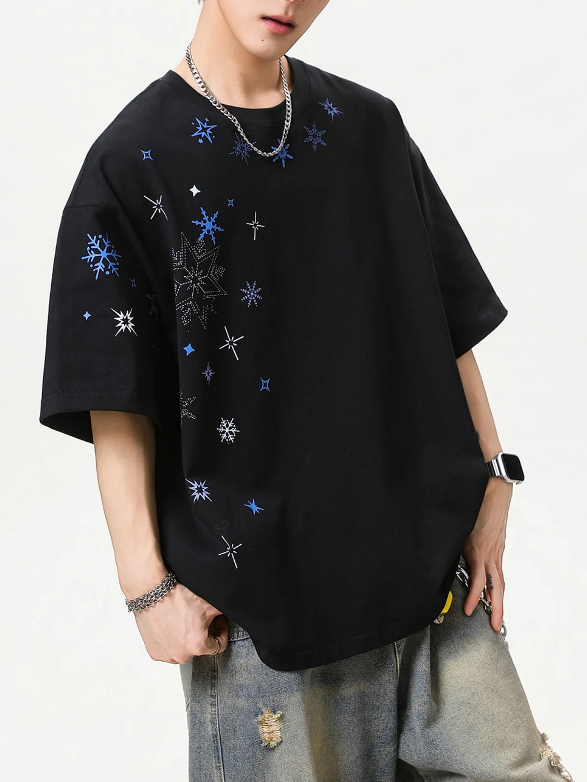 Snowflake Printed Breathable Loose-fit T-shirts - Image 8