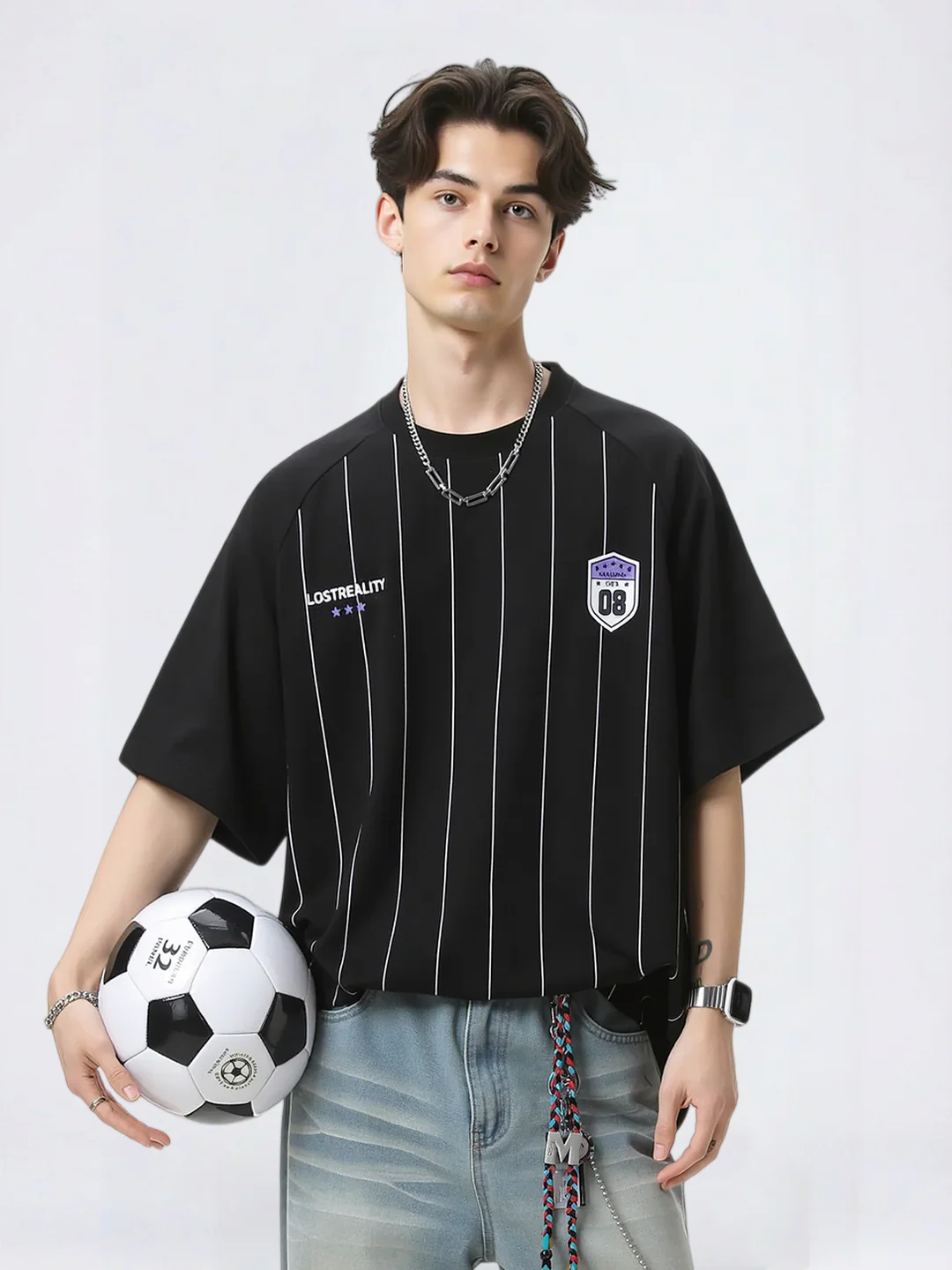 Printed Color-blocked Stripes Sports Loose-fit T-shirts