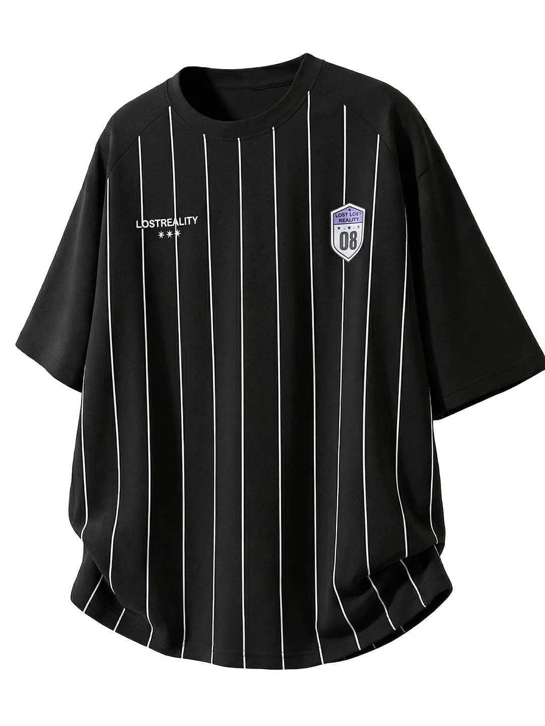 Printed Color-blocked Stripes Sports Loose-fit T-shirts - Image 3