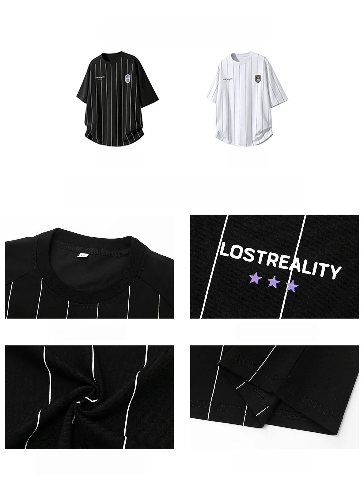 Printed Color-blocked Stripes Sports Loose-fit T-shirts - Image 4
