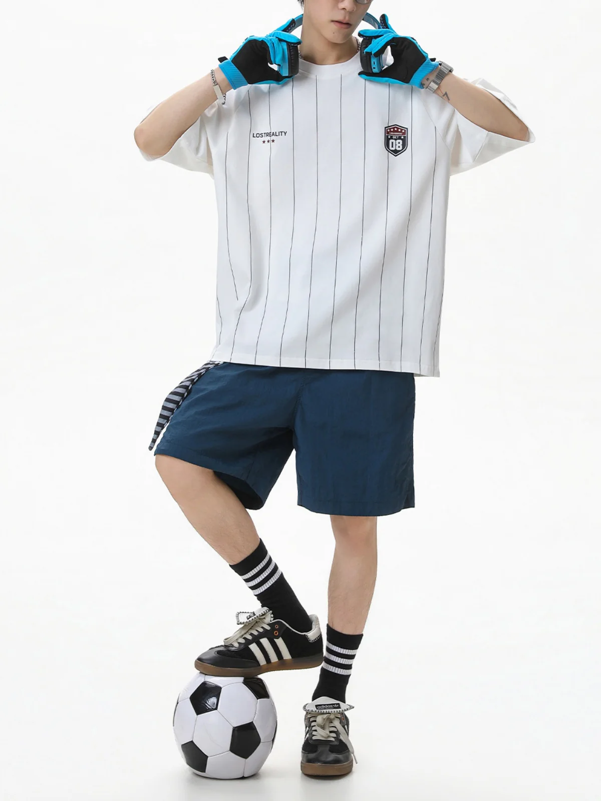 Printed Color-blocked Stripes Sports Loose-fit T-shirts - Image 6