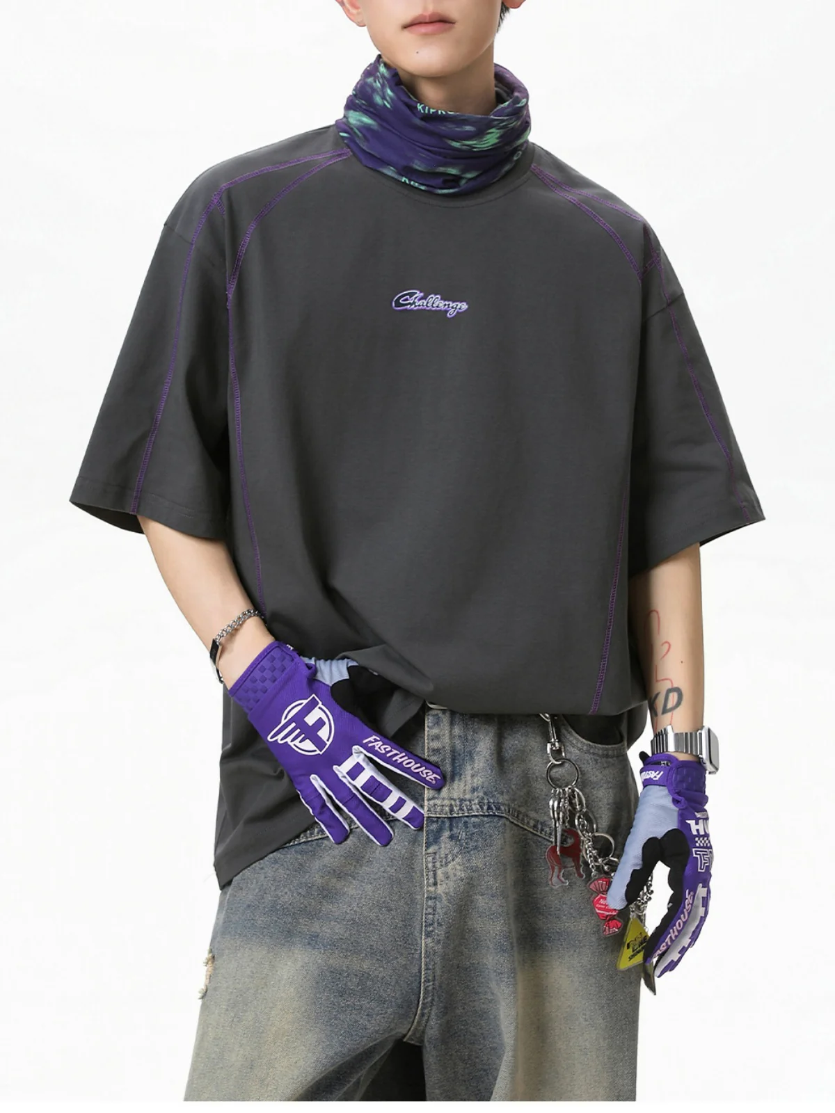 Color-blocked Letter Printed T-shirts - Image 2