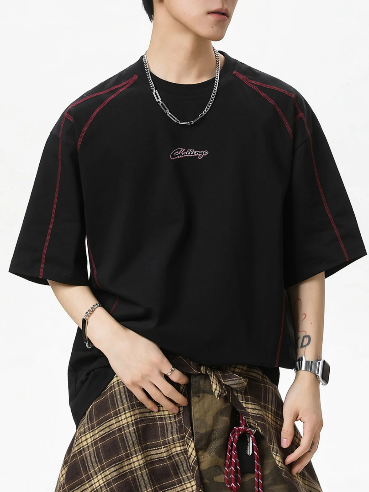 Color-blocked Letter Printed T-shirts - Image 5