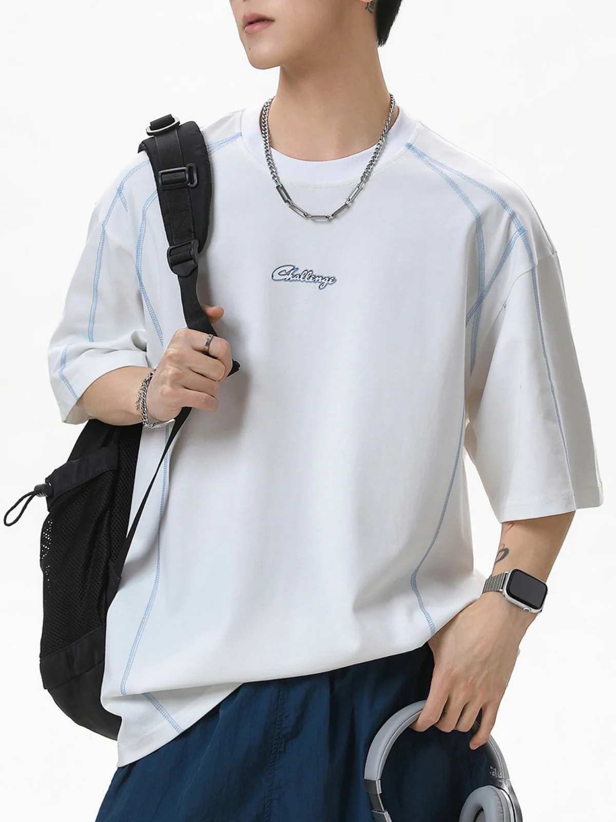 Color-blocked Letter Printed T-shirts - Image 7
