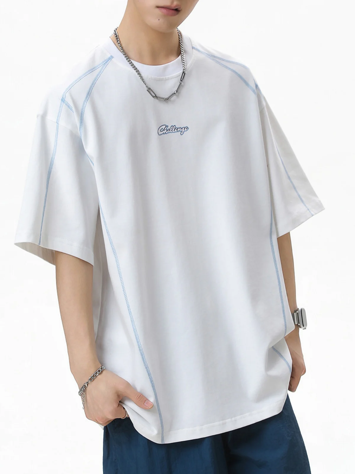 Color-blocked Letter Printed T-shirts - Image 9