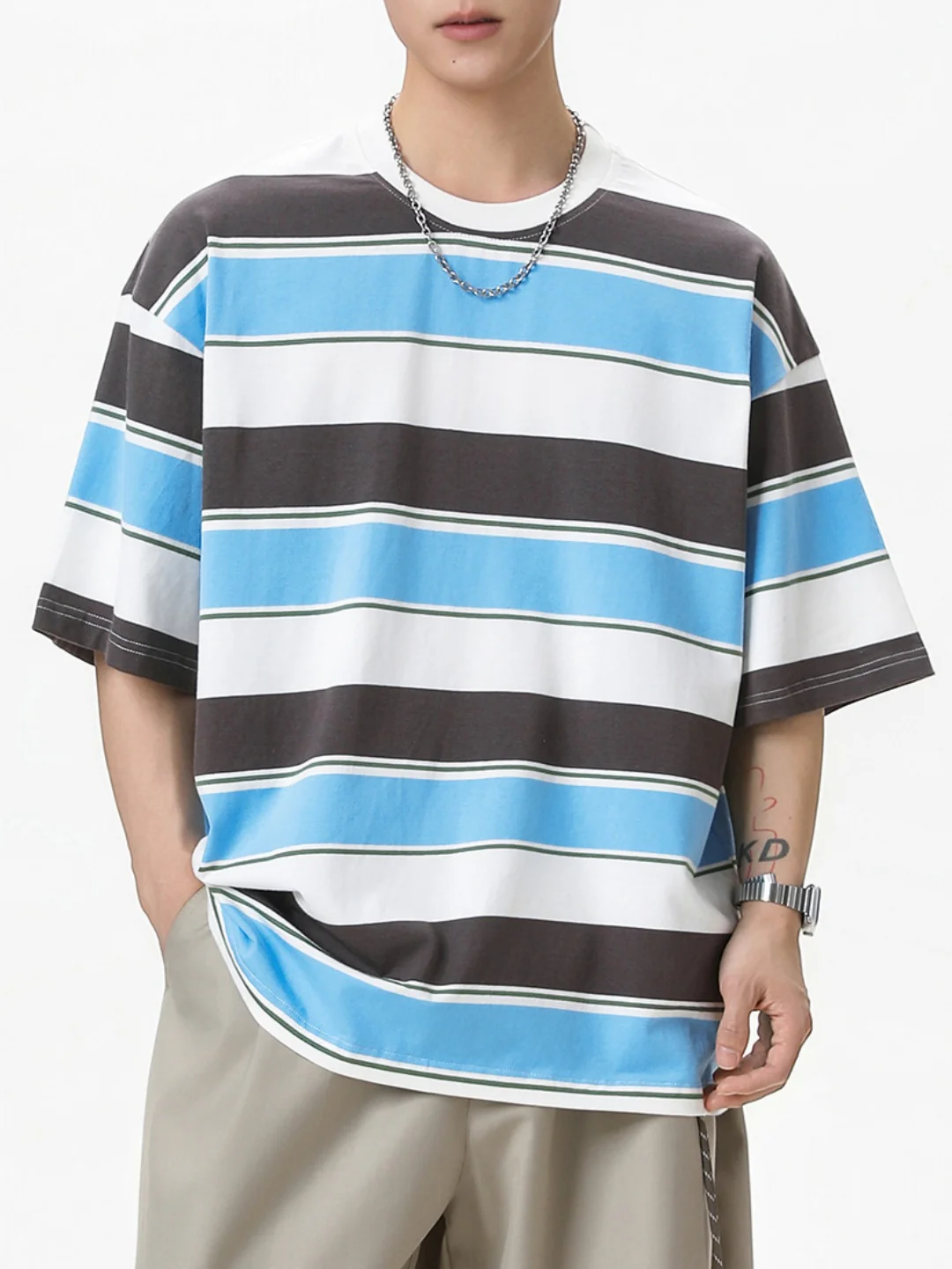 Color-blocked Stripes Loose-fit T-shirts - Image 2