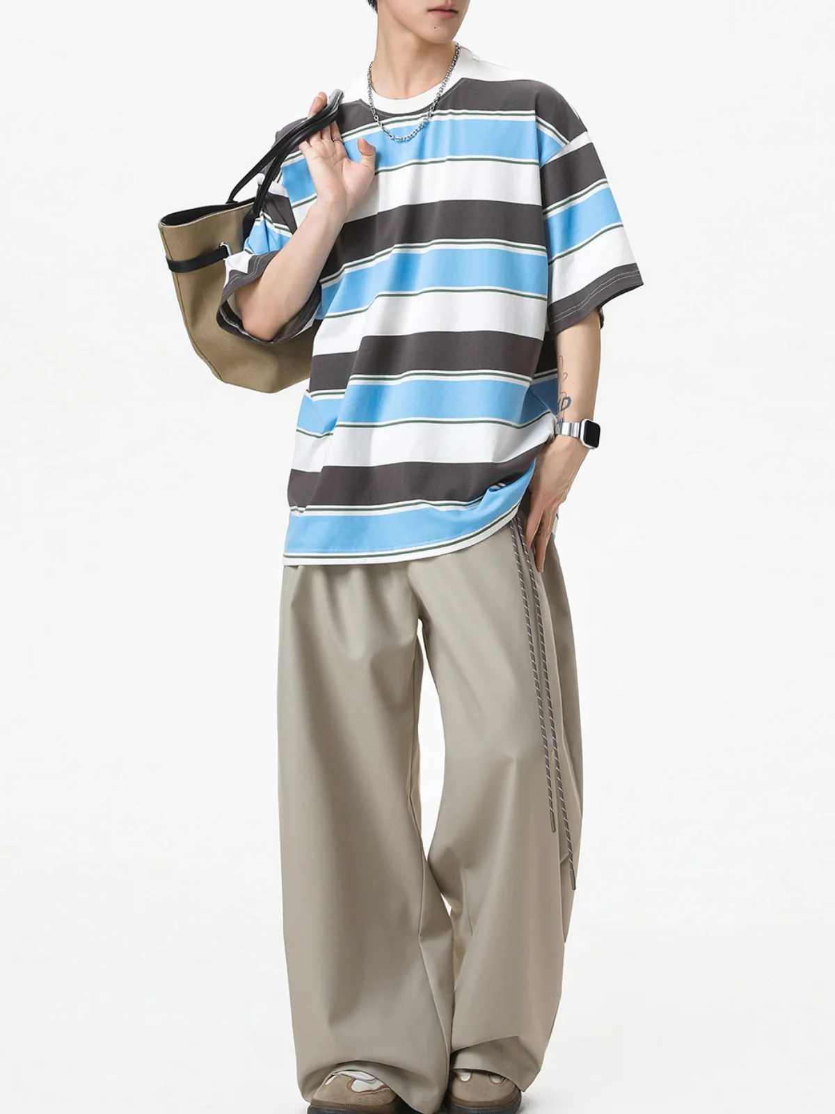 Color-blocked Stripes Loose-fit T-shirts - Image 3