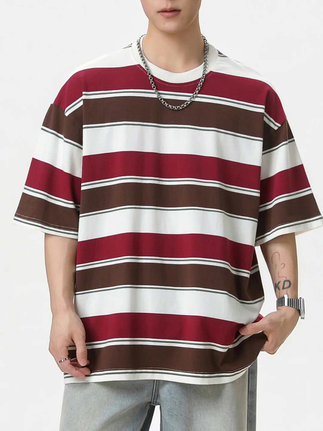 Color-blocked Stripes Loose-fit T-shirts - Image 6
