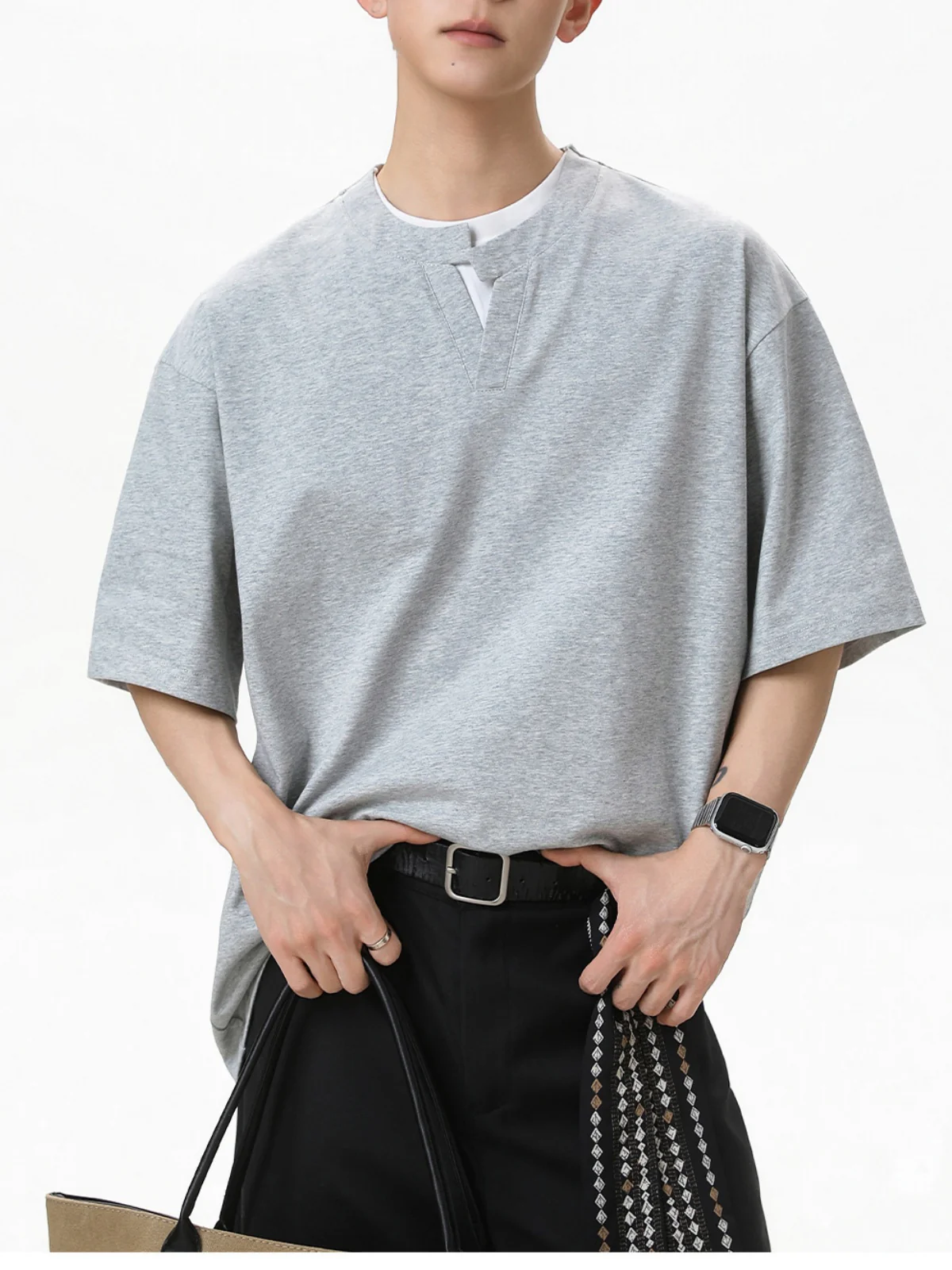 Simplicity Layered-look Loose-fit Asymmetrical T-shirts - Image 4