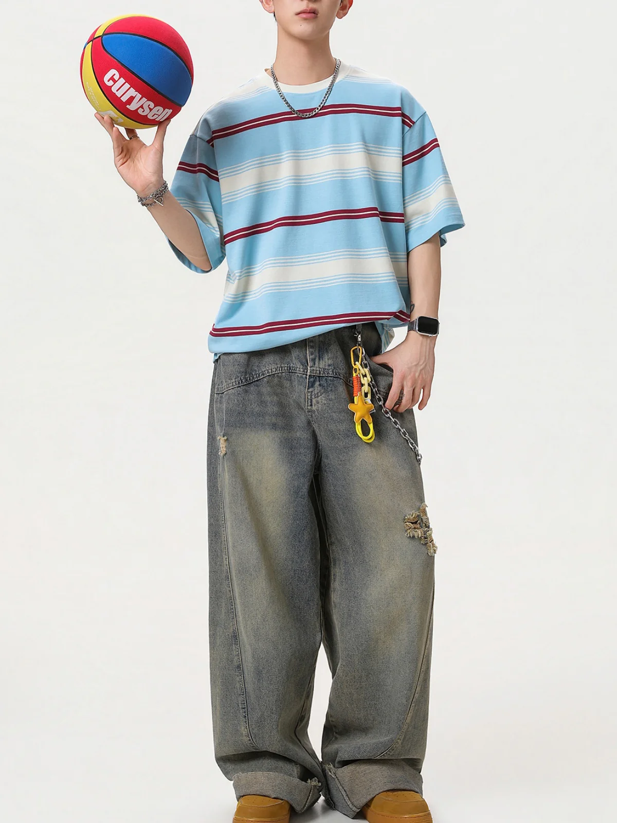 Color-blocked Stripes Loose-fit T-shirts - Image 2