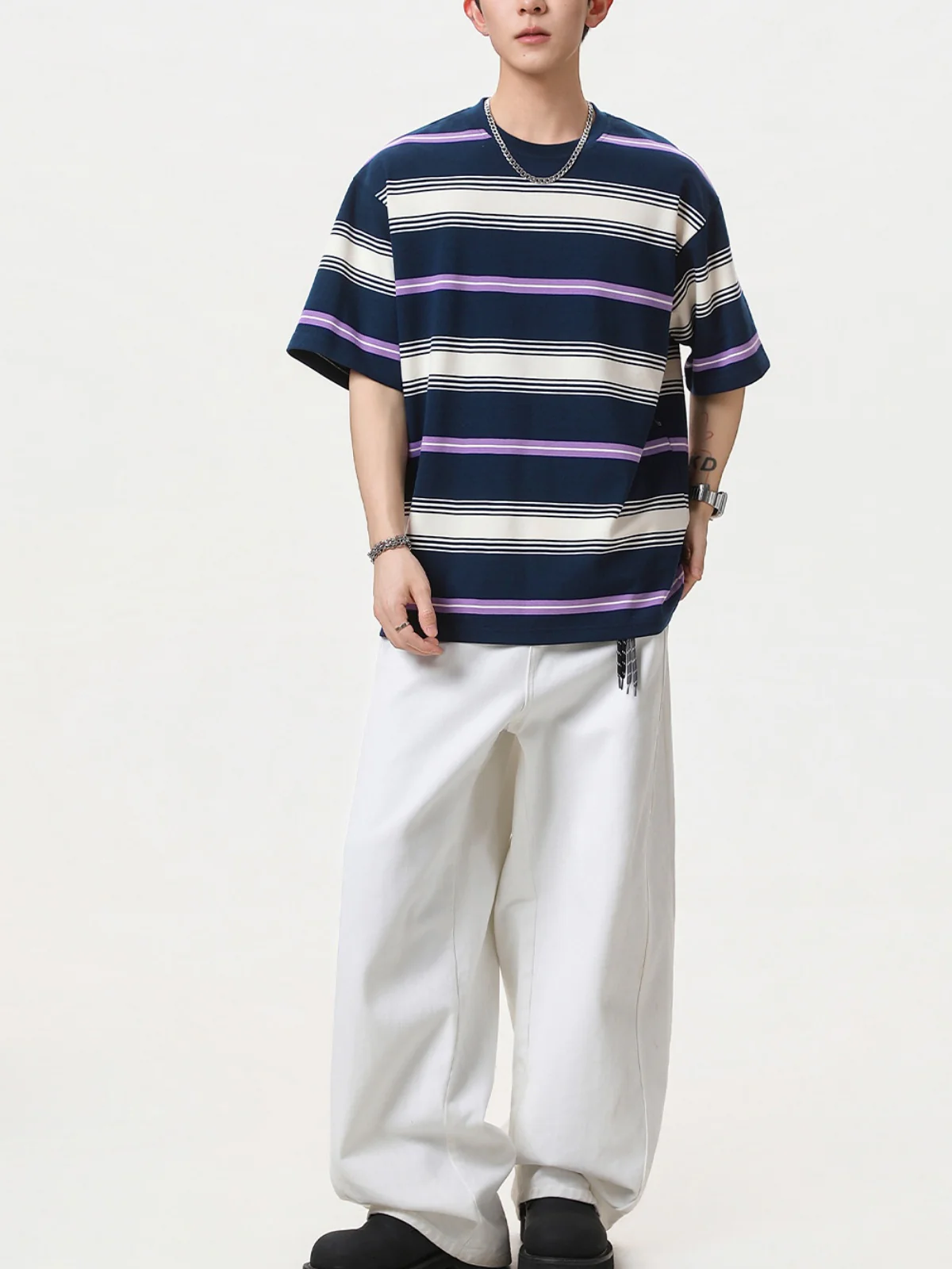 Color-blocked Stripes Loose-fit T-shirts - Image 5