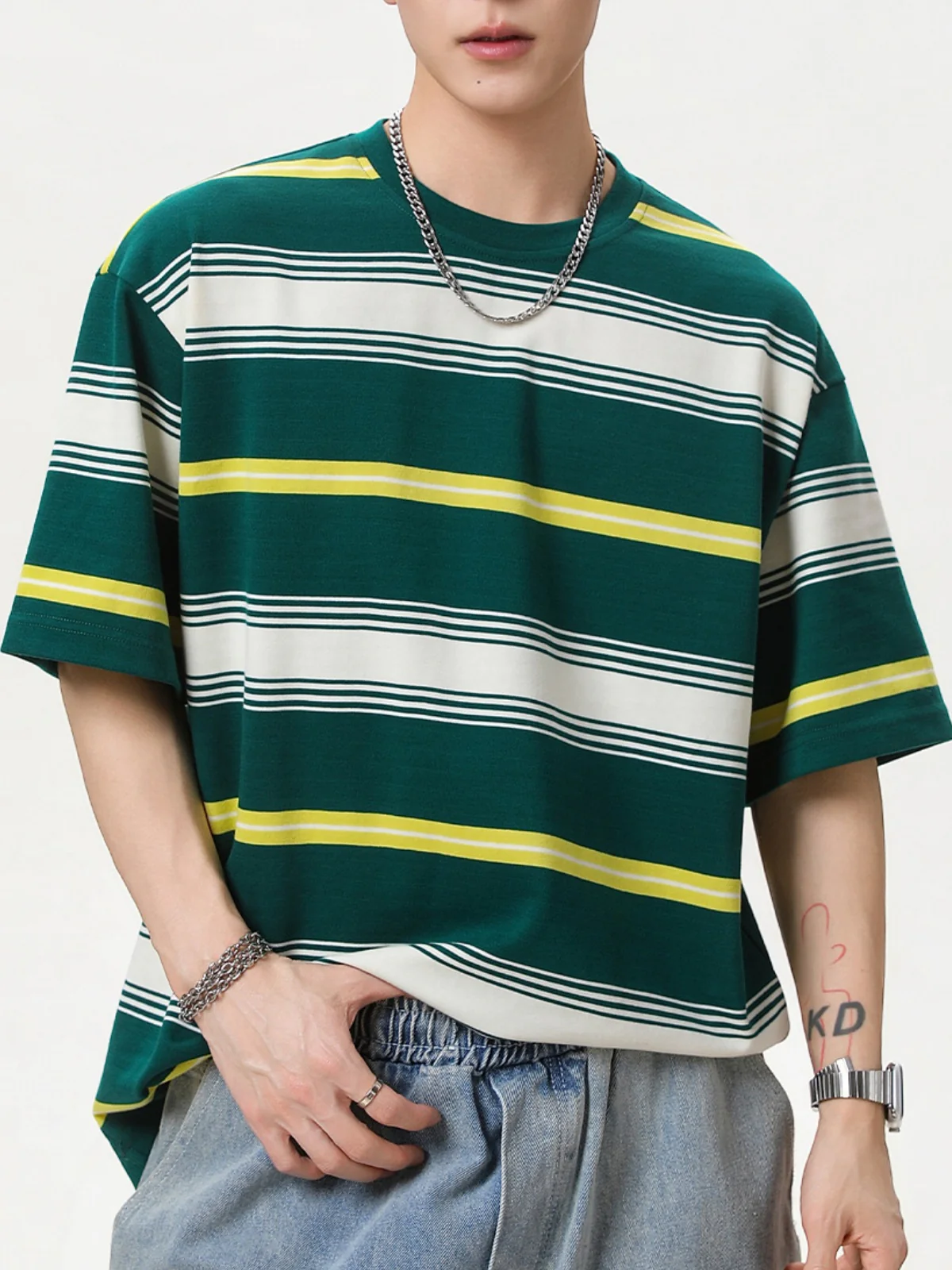 Color-blocked Stripes Loose-fit T-shirts - Image 7
