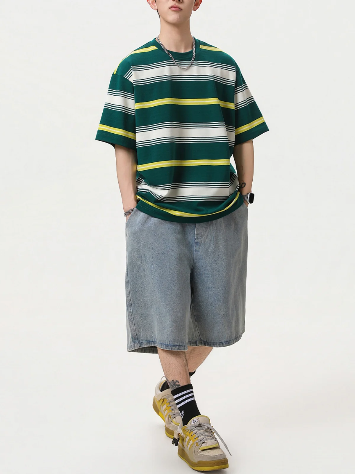 Color-blocked Stripes Loose-fit T-shirts - Image 8