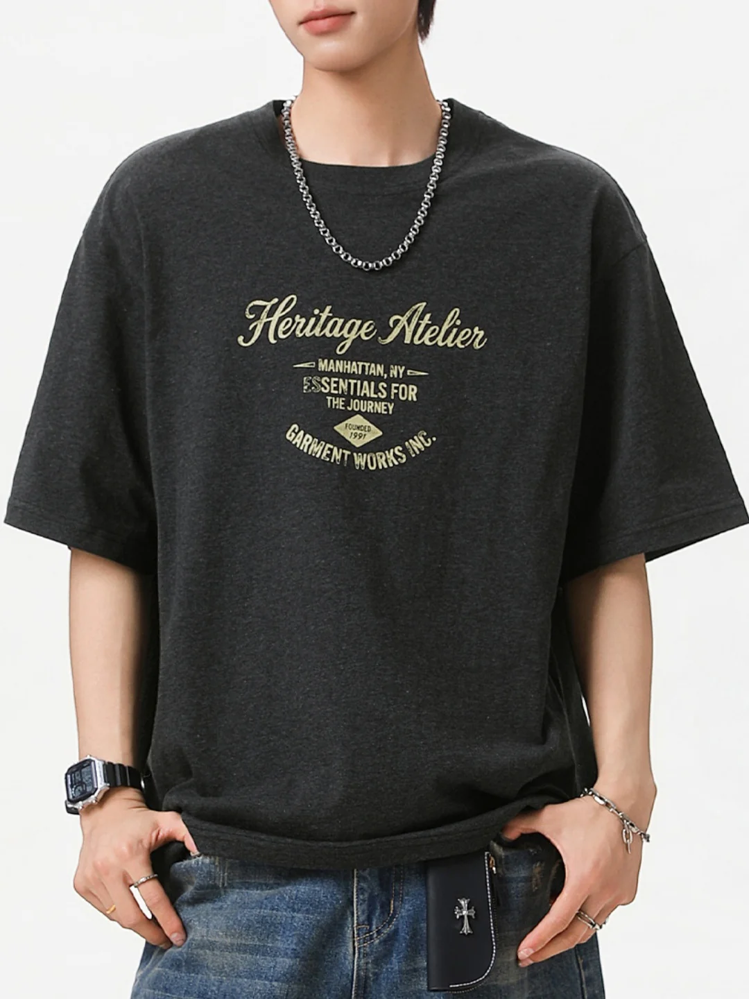 Distressed Mottled Letter Printed T-shirts - Image 4