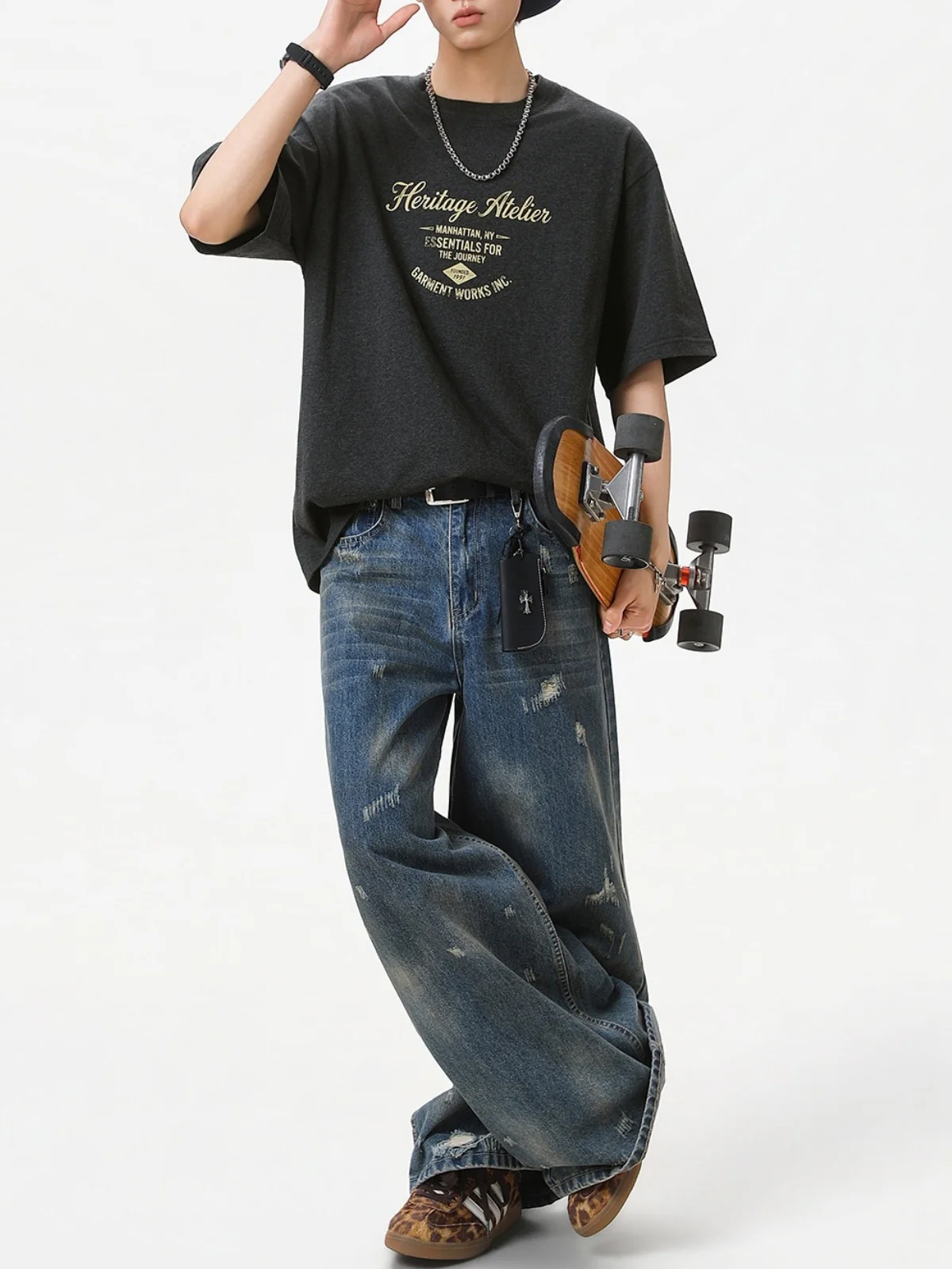 Distressed Mottled Letter Printed T-shirts - Image 5