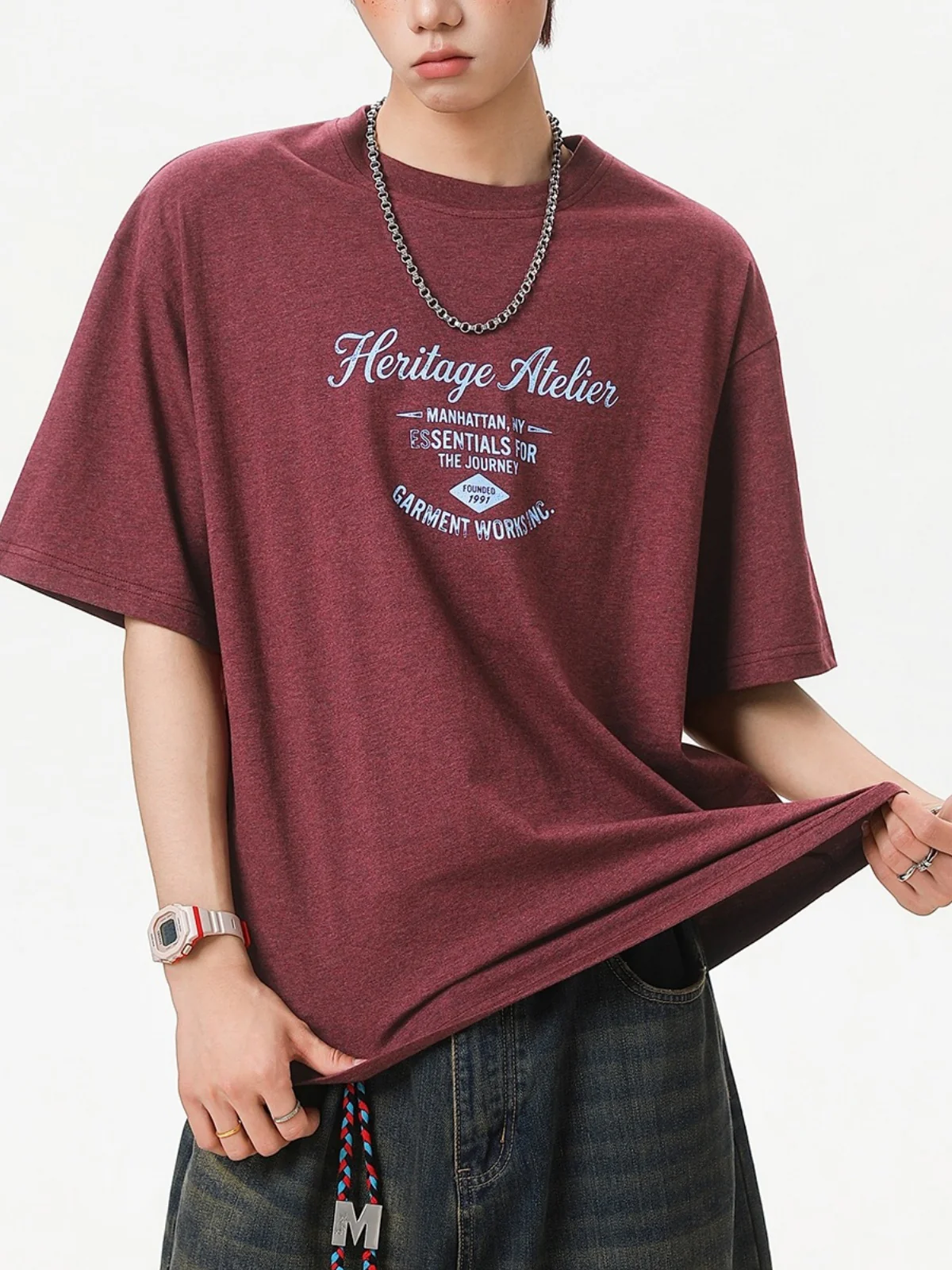 Distressed Mottled Letter Printed T-shirts - Image 7