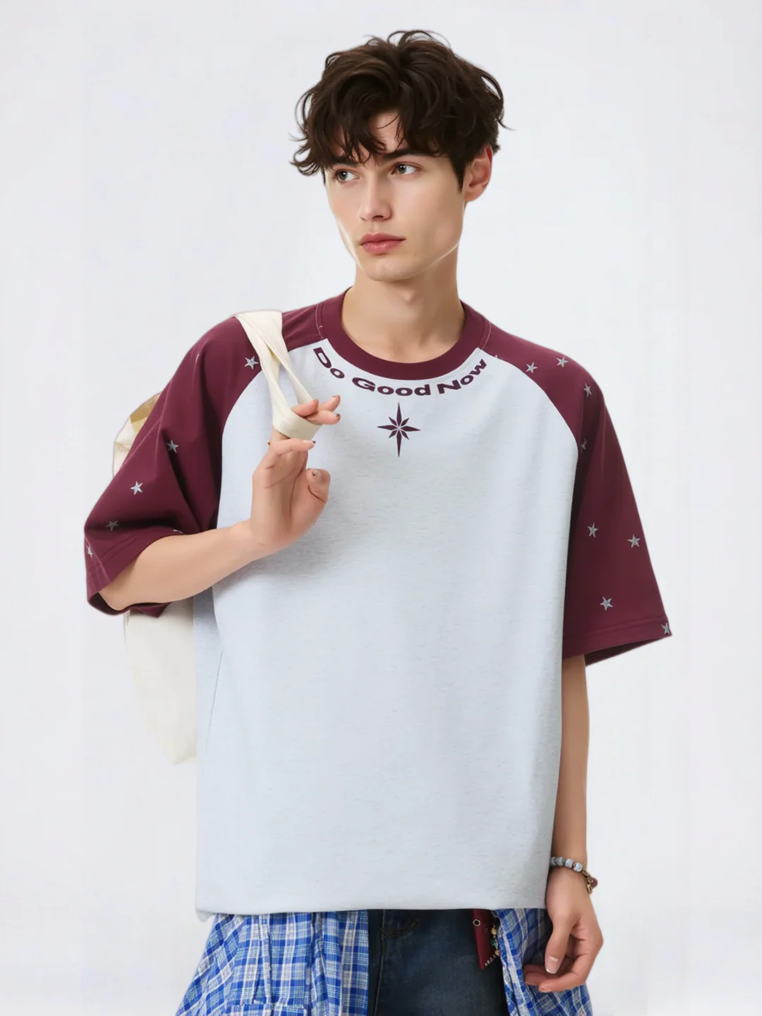 Color-blocked Star Letter Printed T-shirts