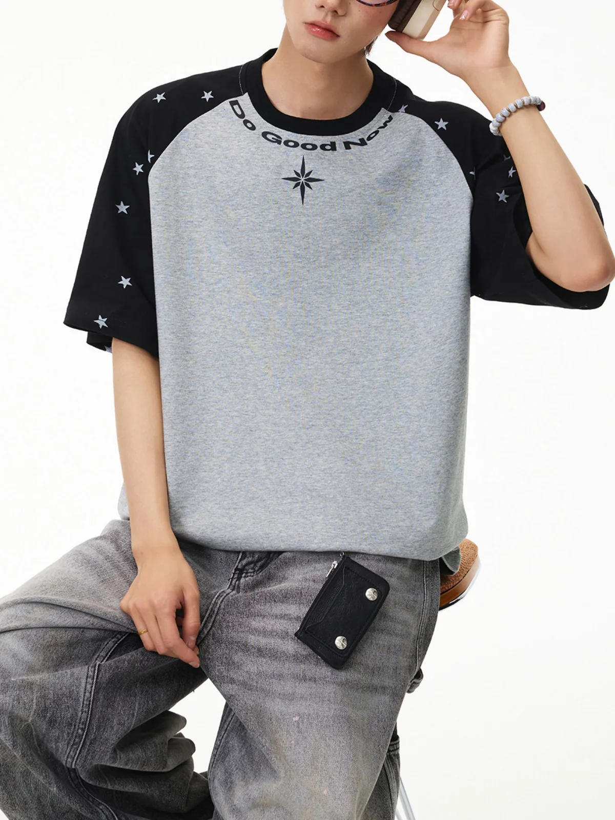 Color-blocked Star Letter Printed T-shirts - Image 4