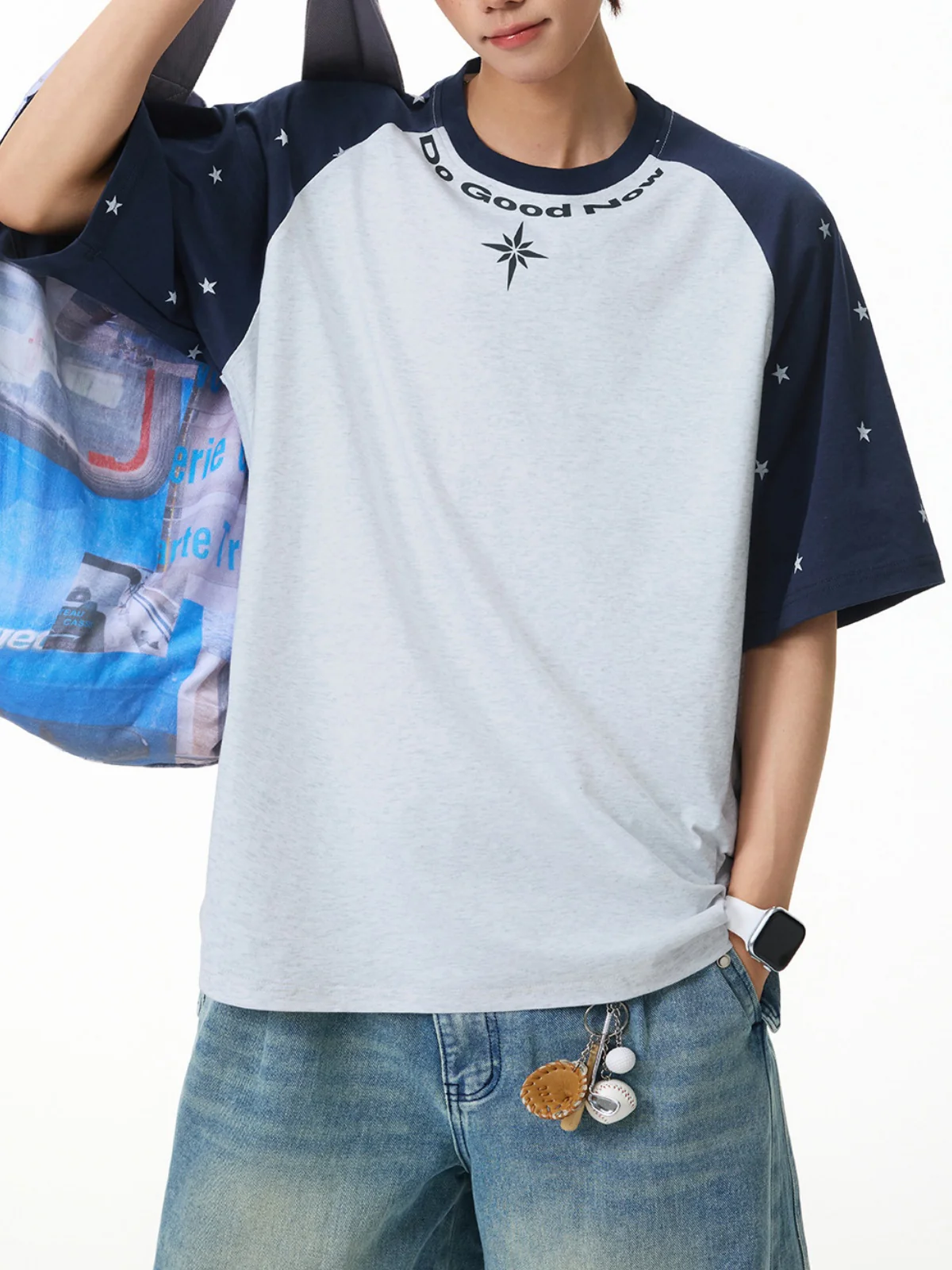 Color-blocked Star Letter Printed T-shirts - Image 7