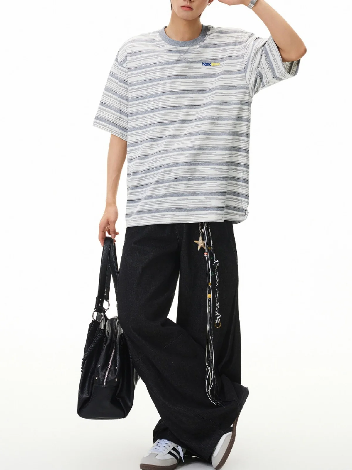 Color-blocked Stripes Letter Applique T-shirts - Image 5