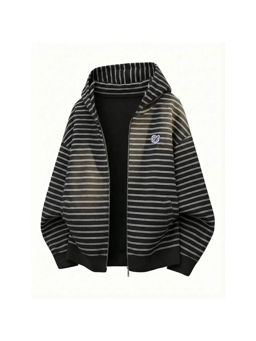 Color-blocked Horizontal Stripe Boxy Hoodies - Image 3