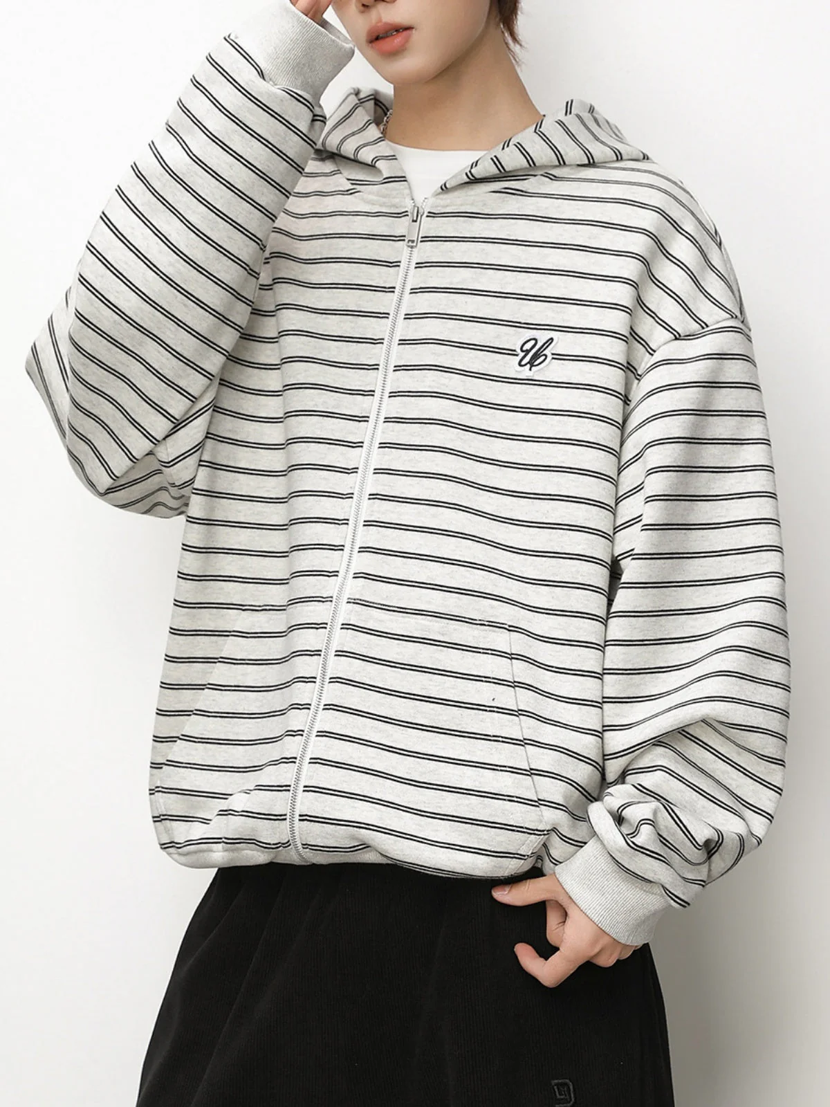Color-blocked Horizontal Stripe Boxy Hoodies - Image 4