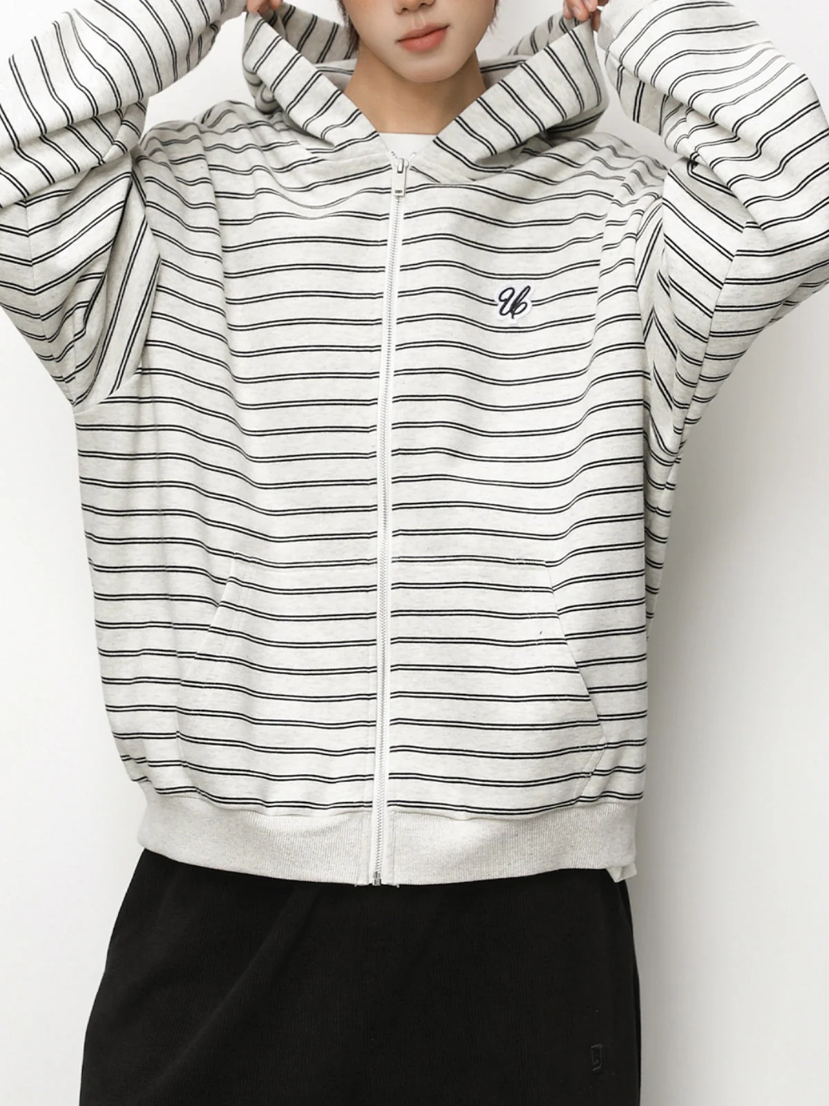 Color-blocked Horizontal Stripe Boxy Hoodies - Image 5