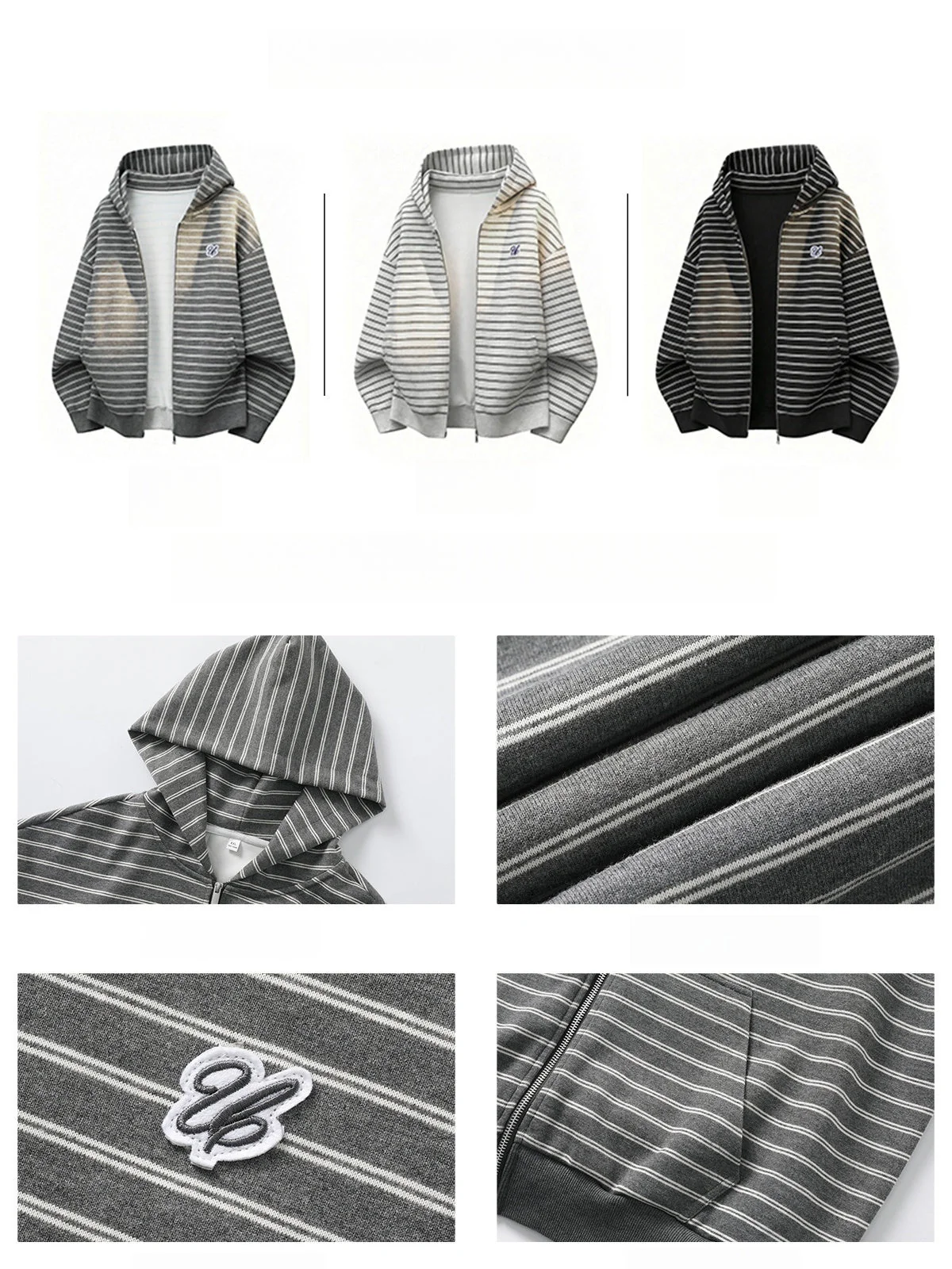 Color-blocked Horizontal Stripe Boxy Hoodies - Image 8