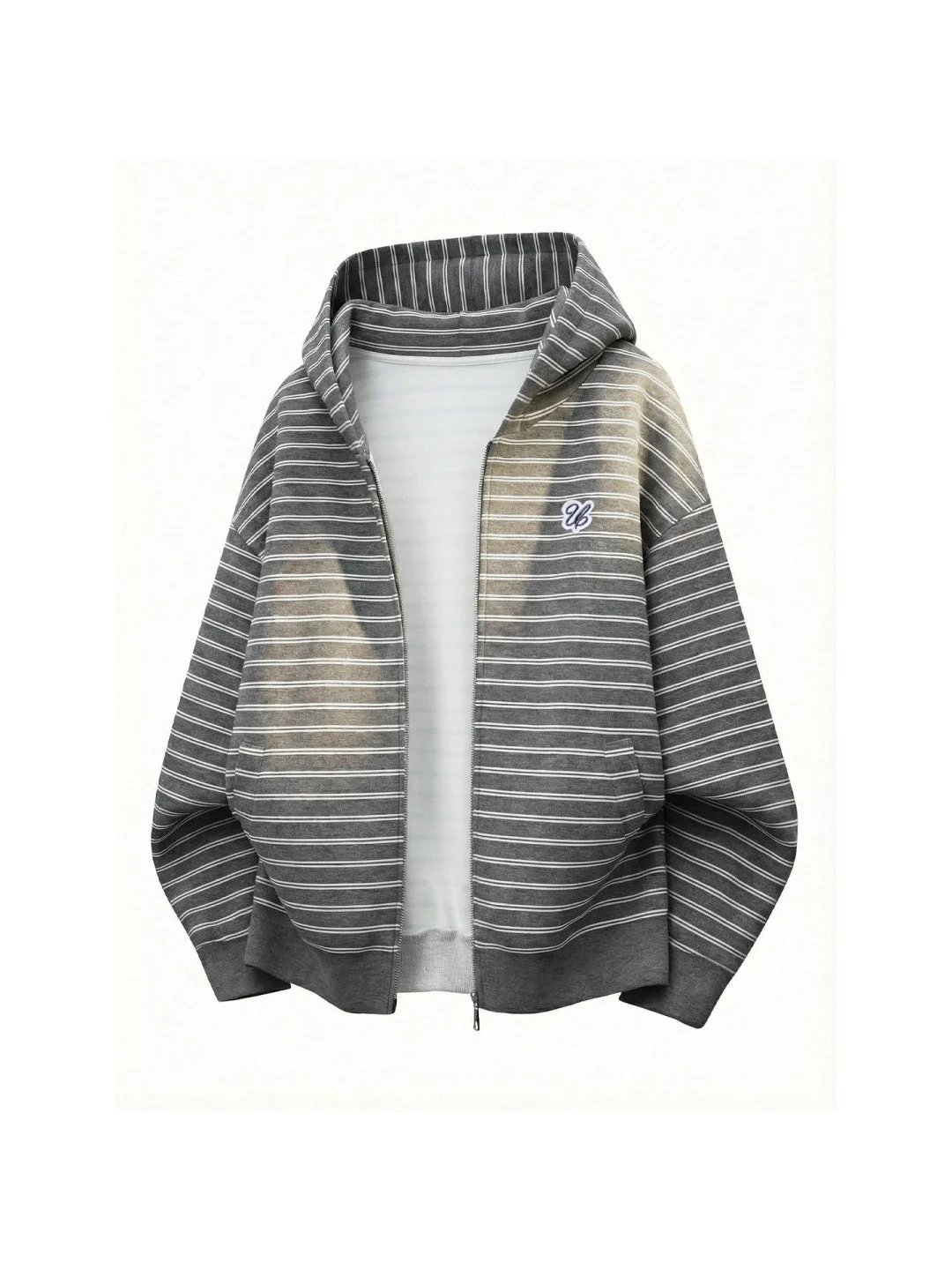Color-blocked Horizontal Stripe Boxy Hoodies - Image 9