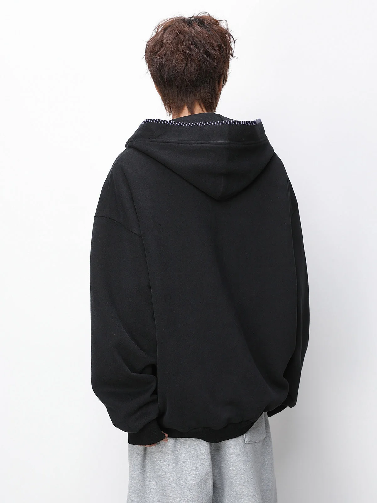 Color-blocked Half-open Collar Hoodie - Image 5