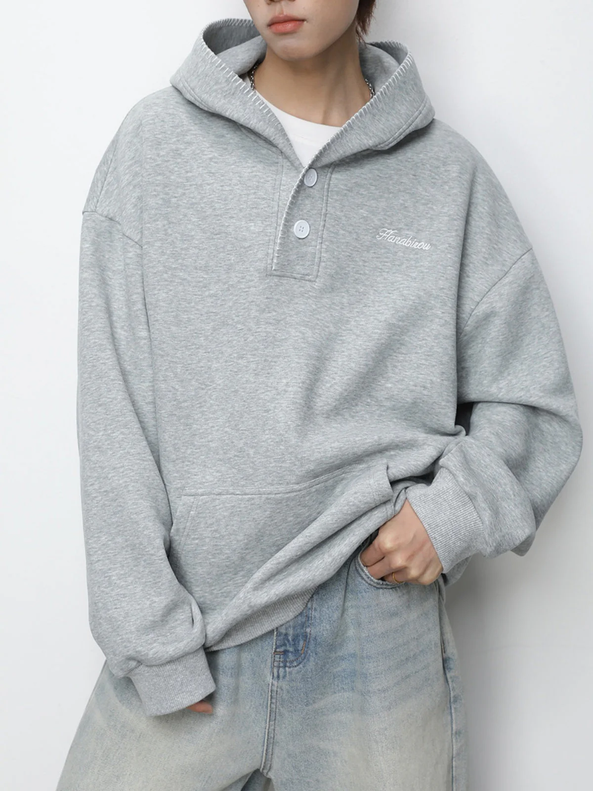 Color-blocked Half-open Collar Hoodie - Image 7