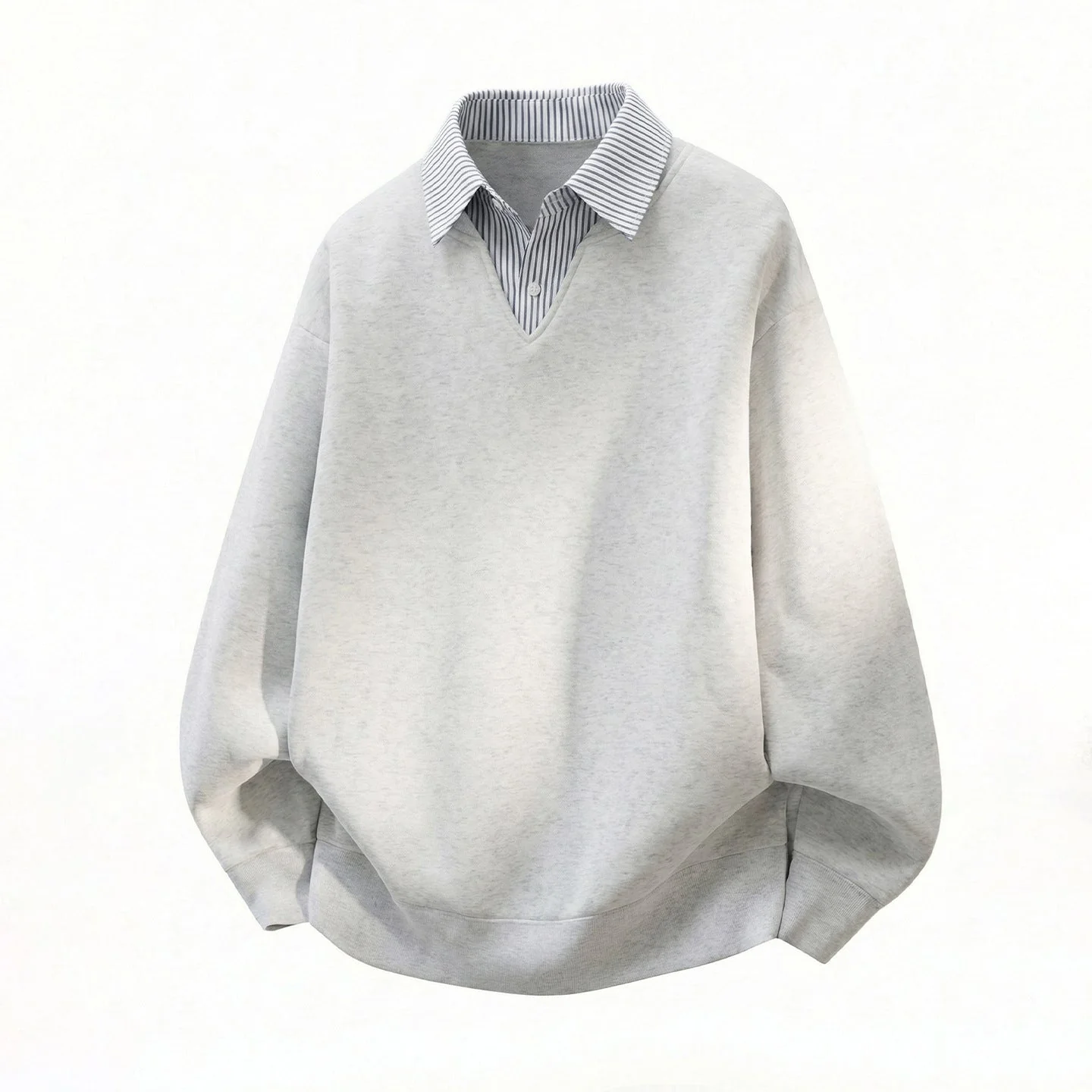 Layered-look Vertical Stripe Shirt Collar Polo - Image 3